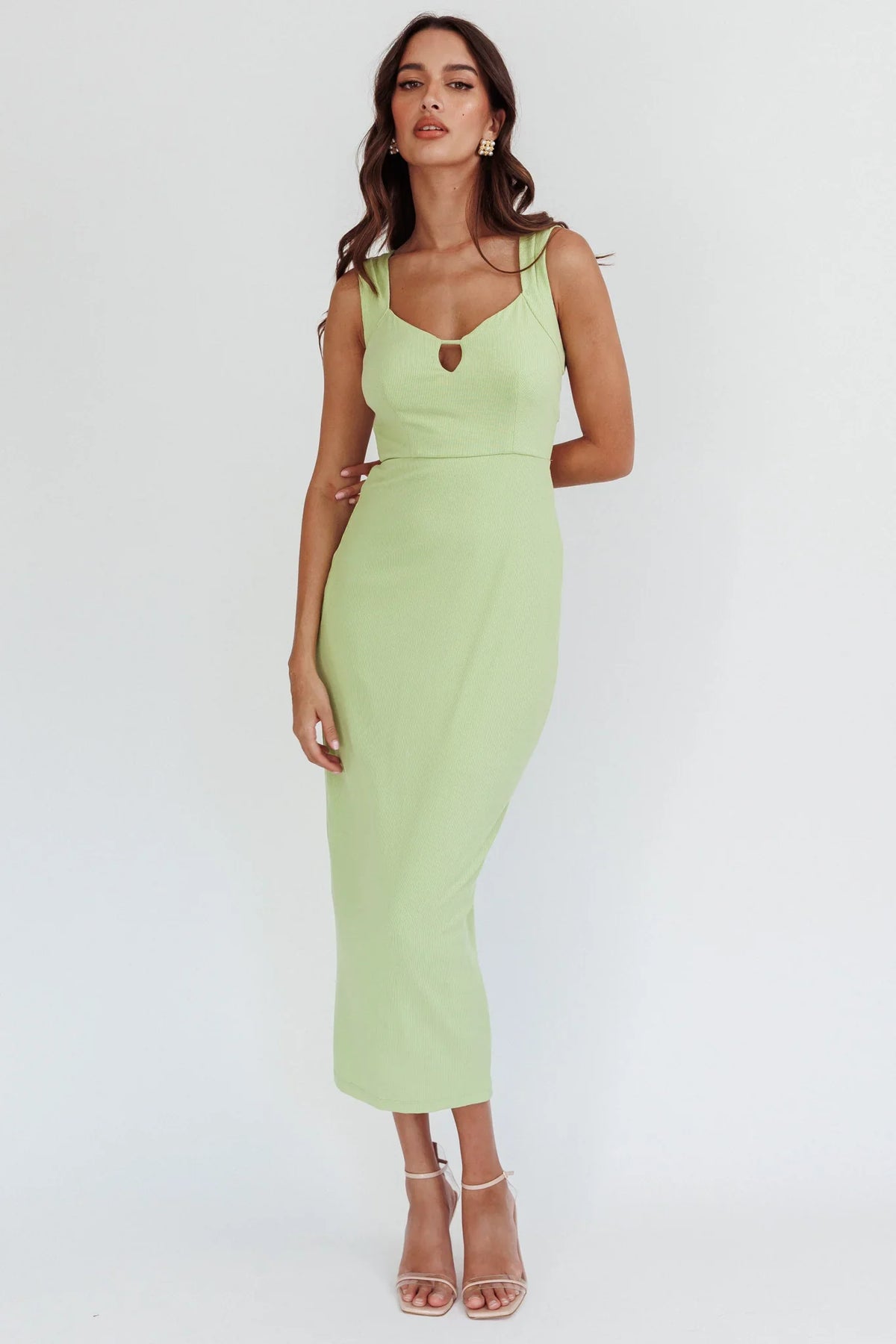 Jennine Lace-Up Back Midi Dress Matcha