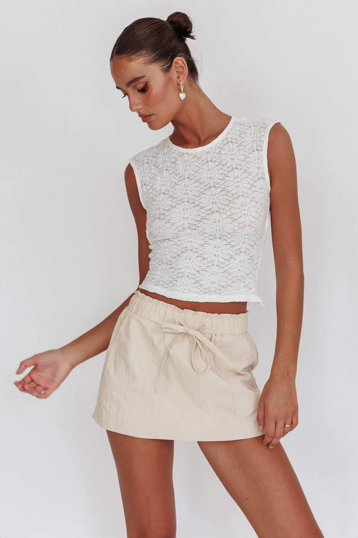 Eka Drawstring Mini Skort Cream