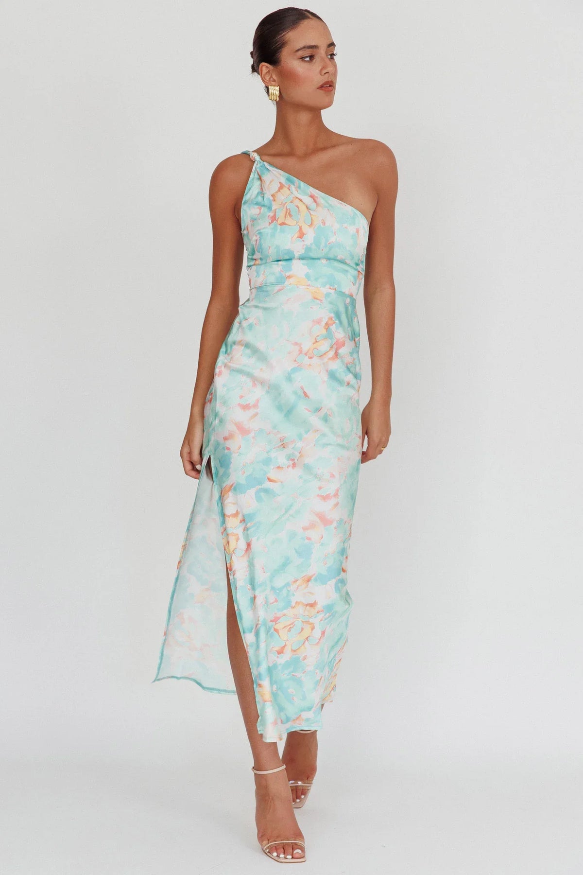 Portland One-Shoulder Maxi Dress Floral Mint