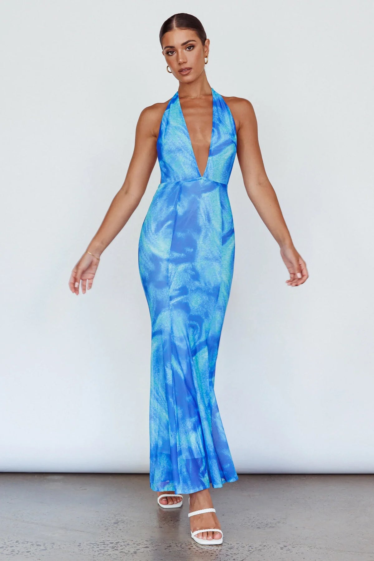 Mayah Halterneck Maxi Dress Printed Blue