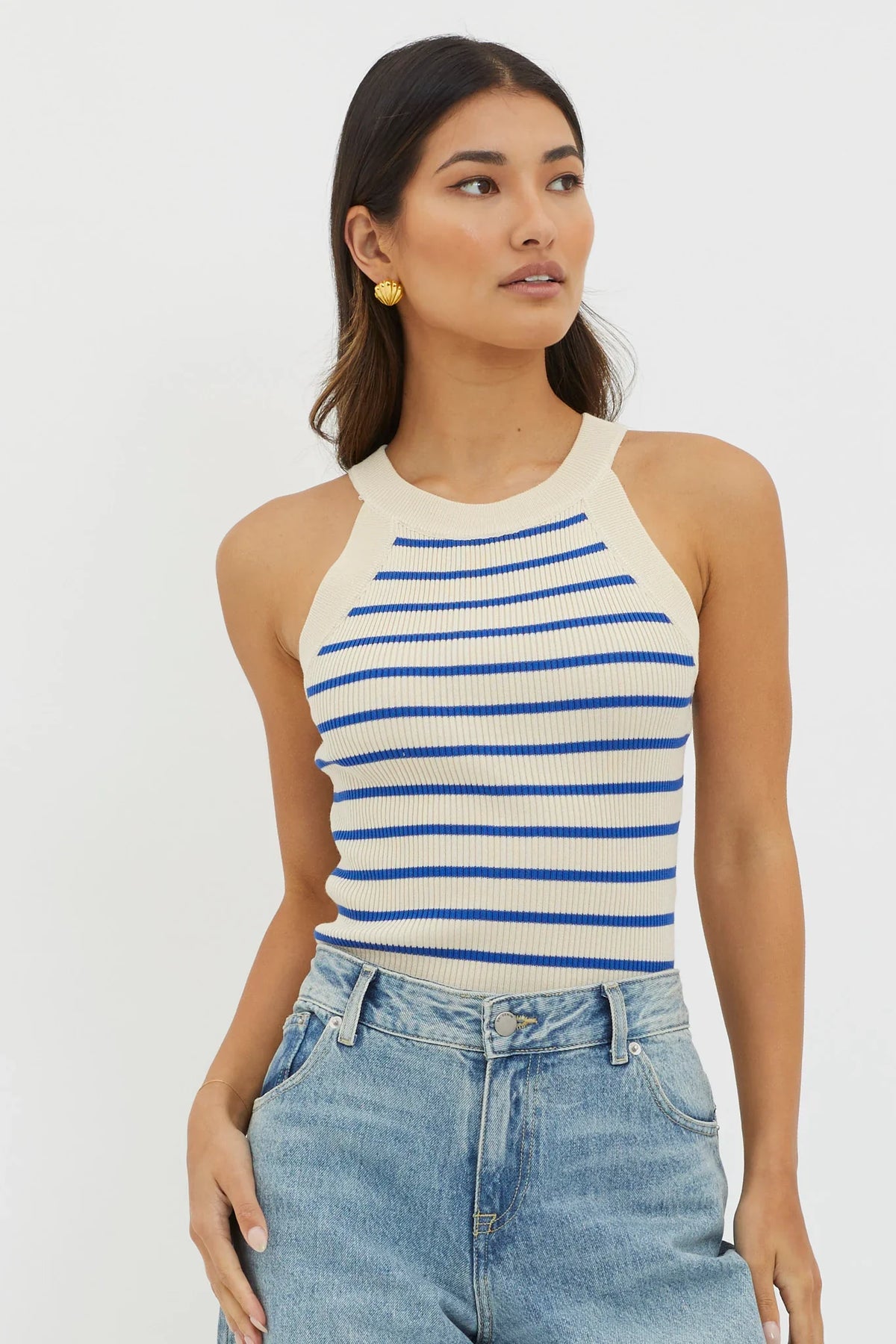 Made It Ribbed Knit Top Stripe Blue