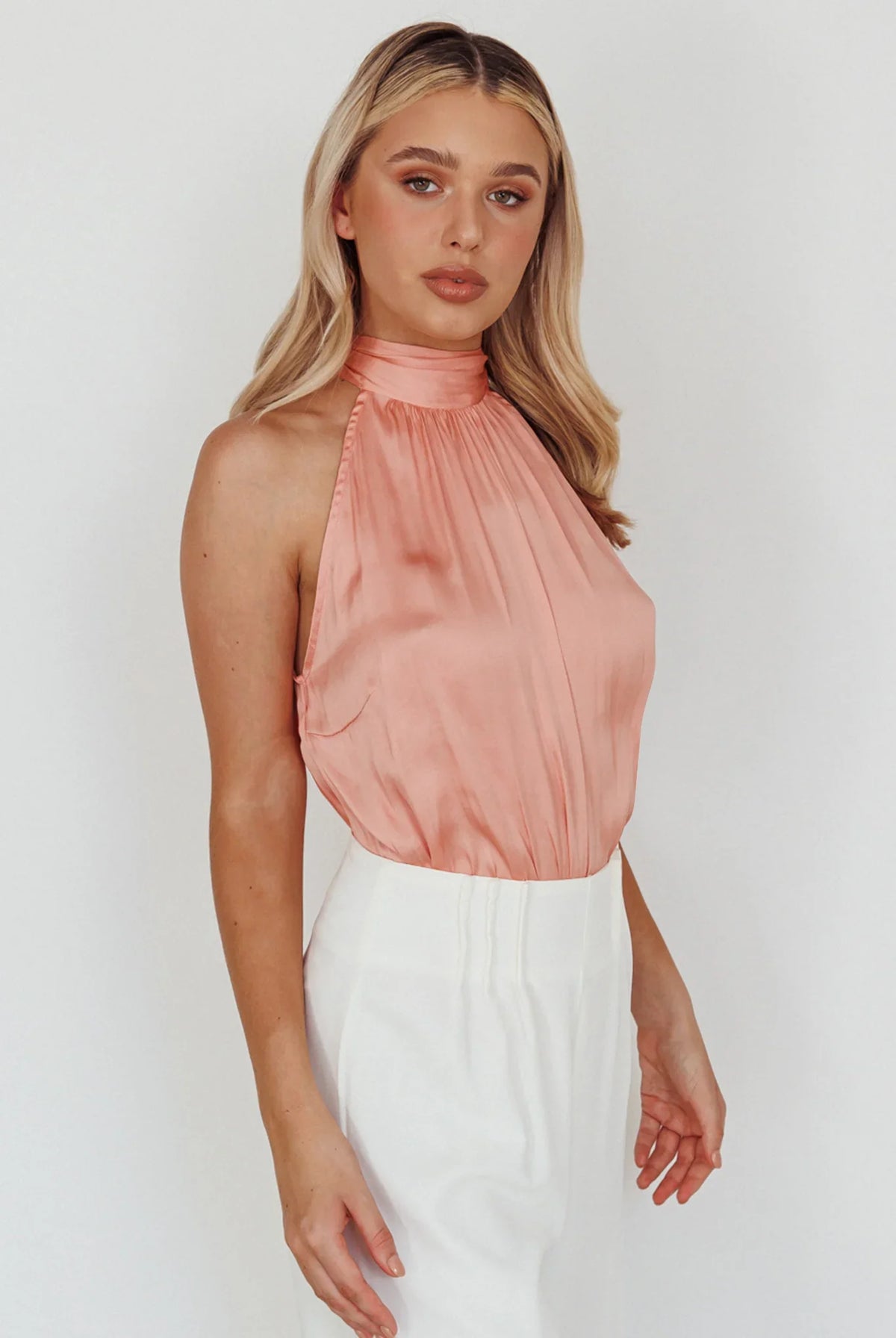 Calisto Sleeveless Tied Neck Top Rose