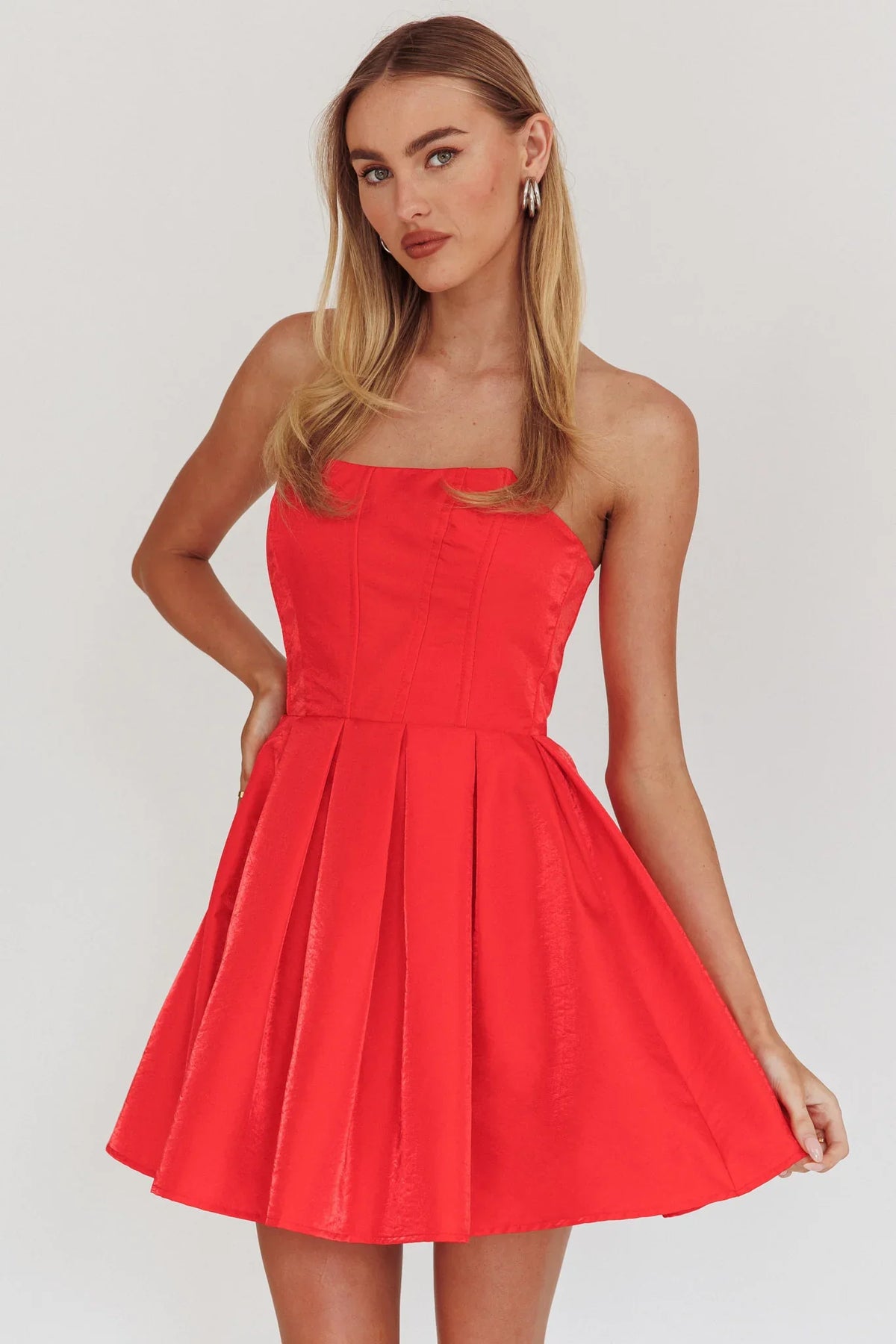 Loveless Strapless Flared Mini Dress Red