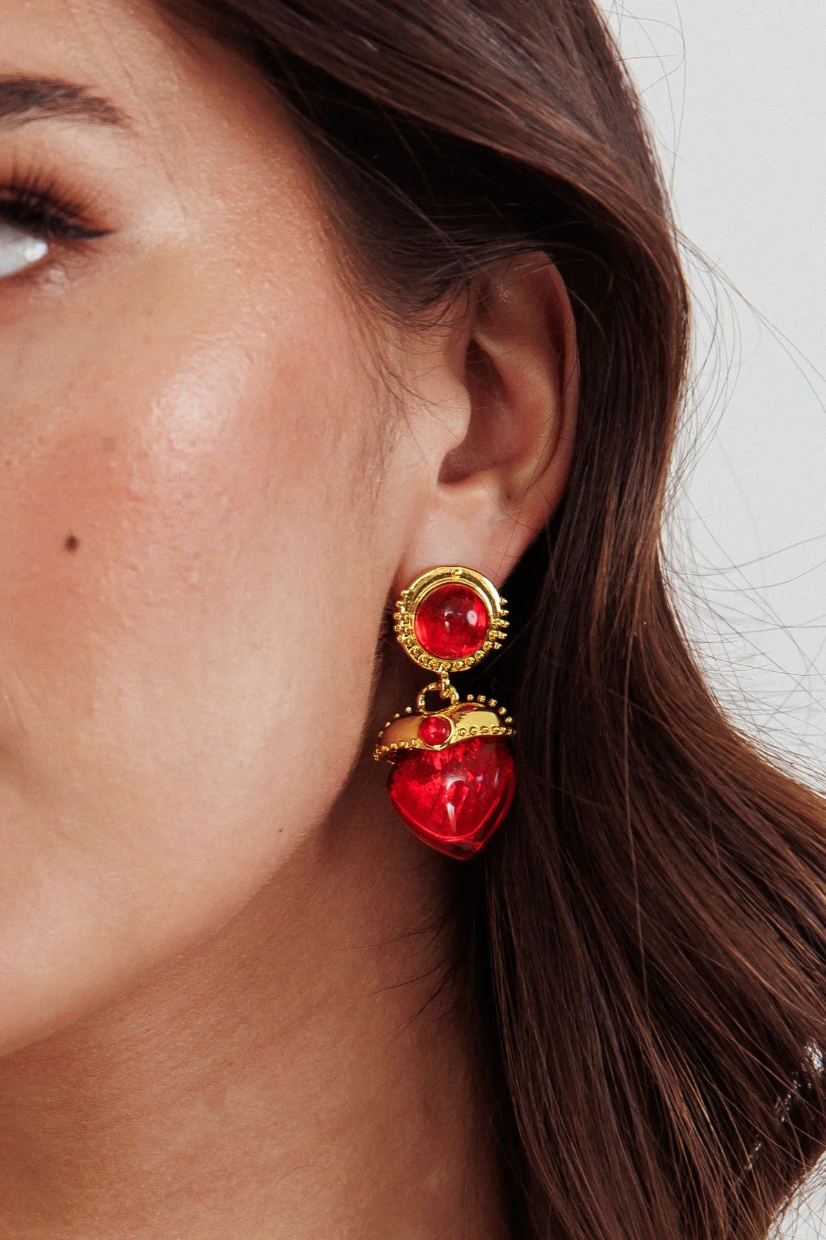 Raja Puffed Red Heart Earrings Gold