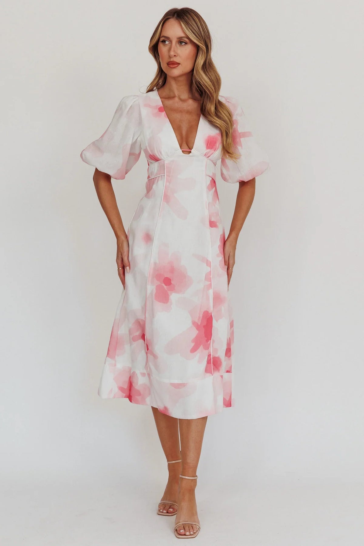 Elias Puff Sleeve Midi Dress Blush