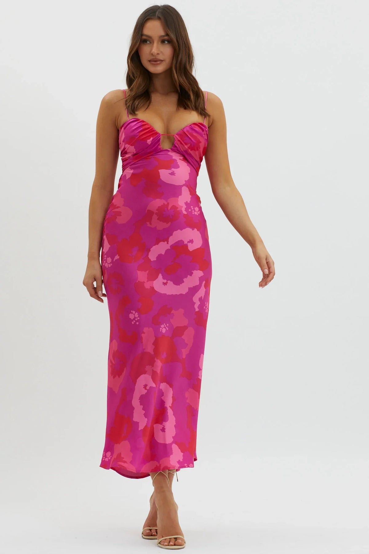 In A Daze Gathered Bust Midi Dress Pink