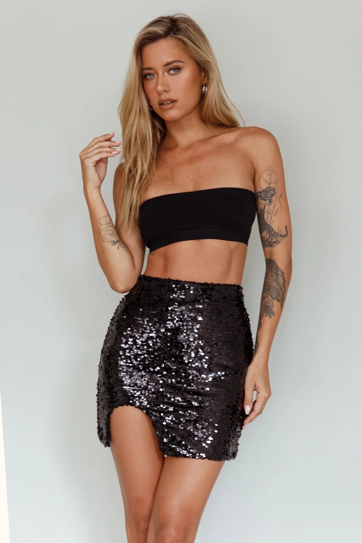 Luna Heart Sequin Mini Skirt Black