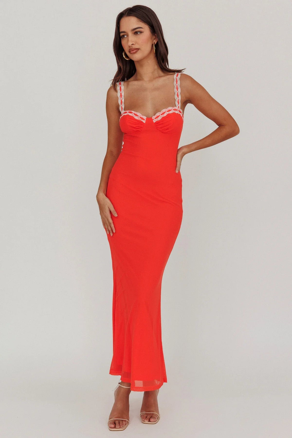 Girl Power Lace Strap Maxi Dress Red