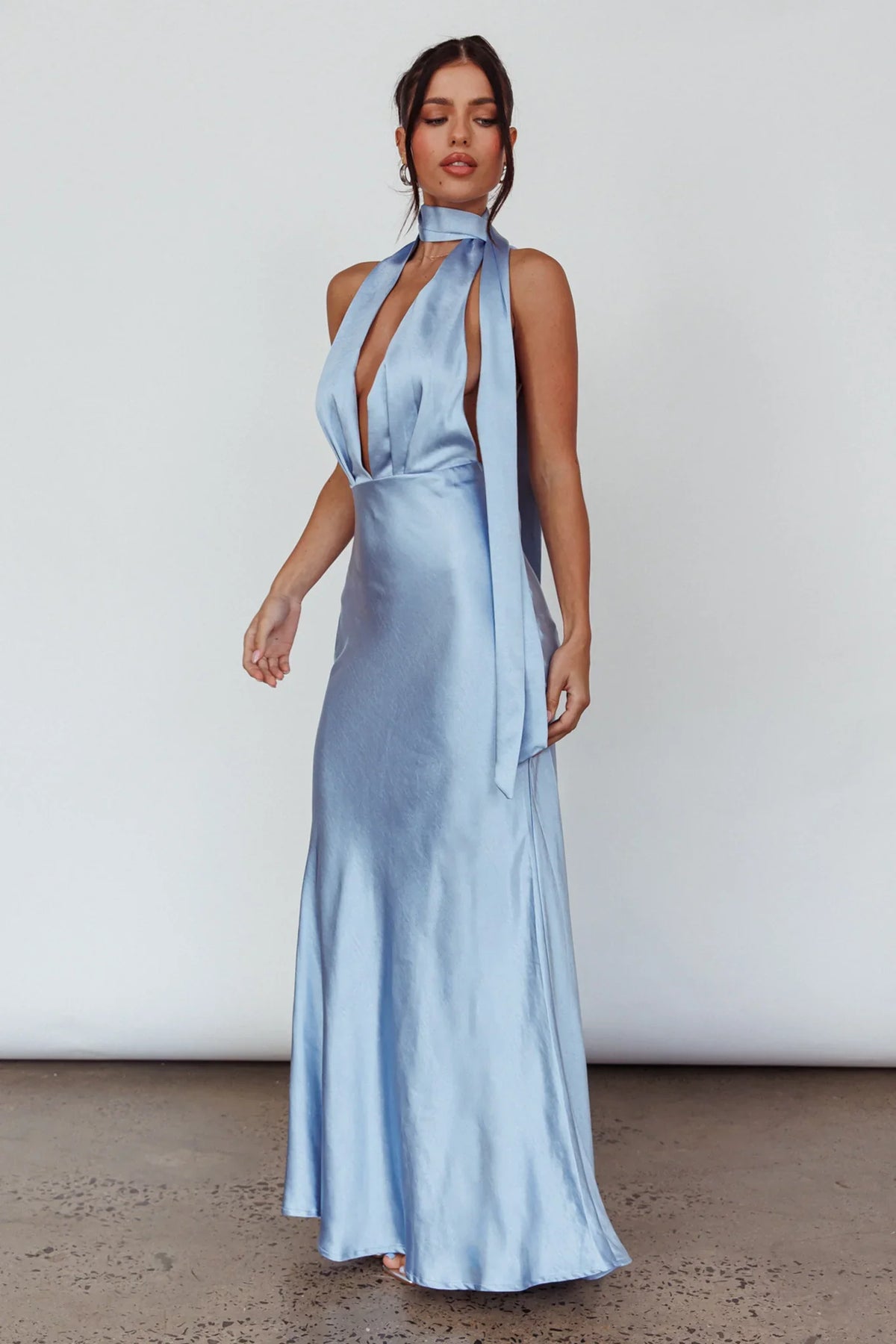 Italia Azure Halterneck Maxi Dress Blue