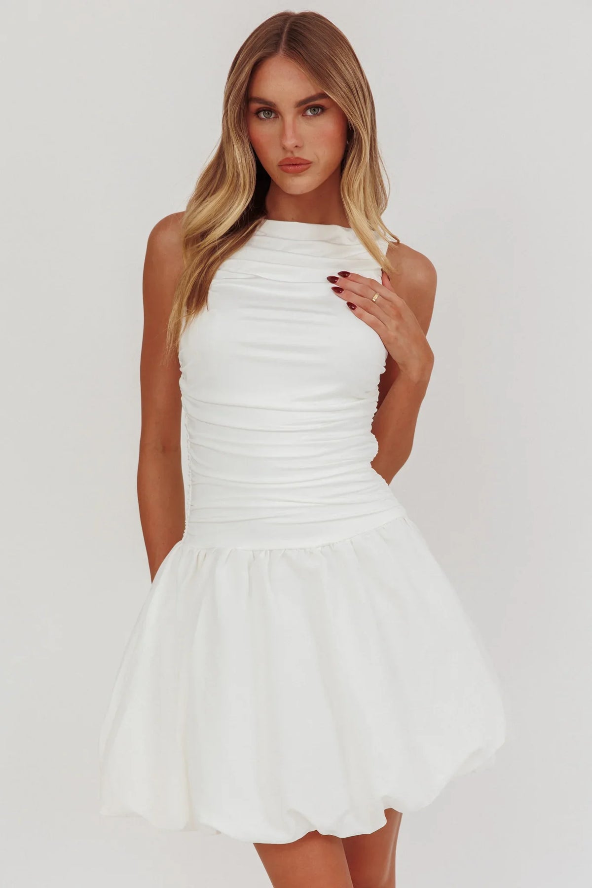 Dalayla Sleeveless Balloon Skirt Mini Dress White