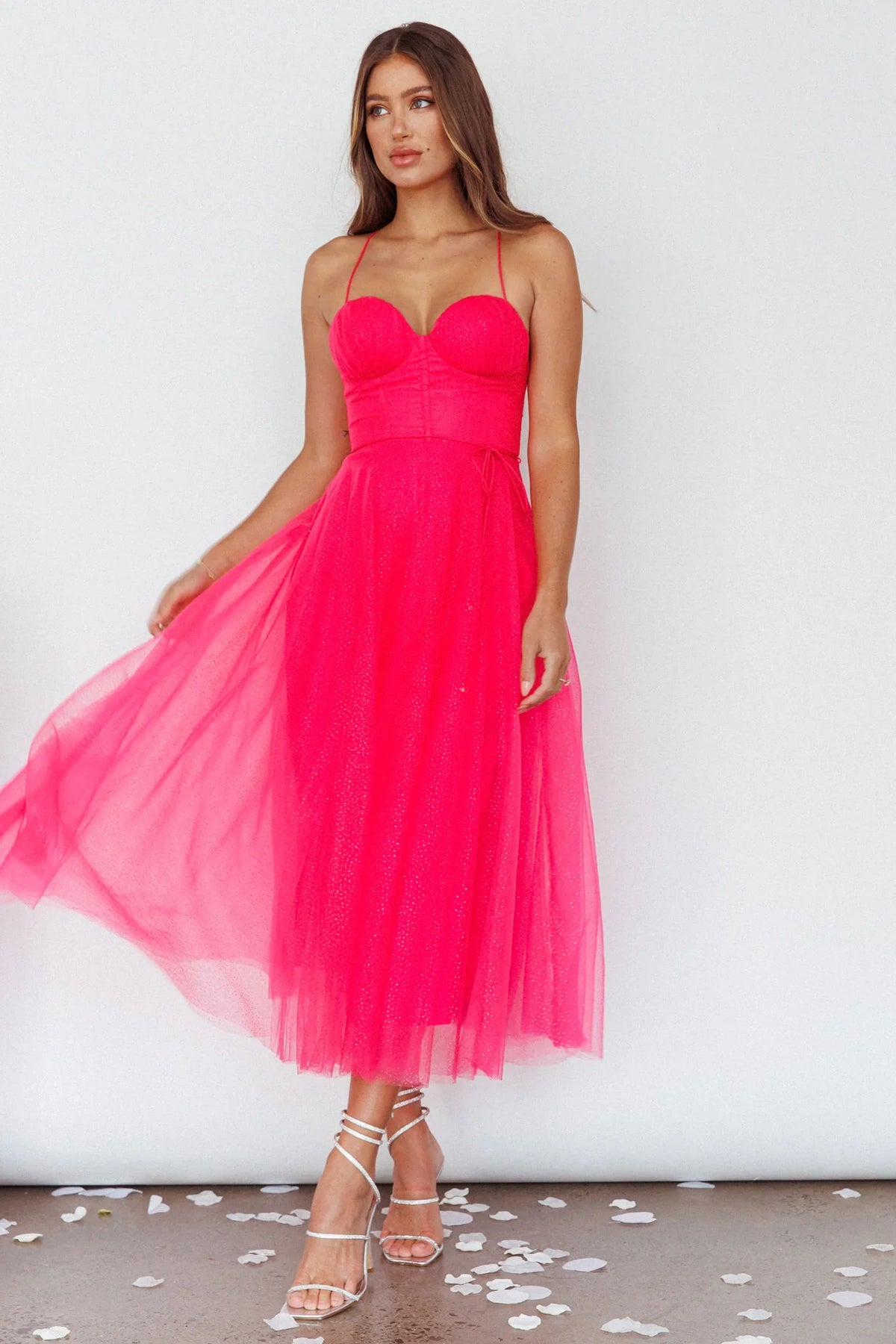 Smitten Sweetheart Neckline Chiffon Midi Dress Fuchsia