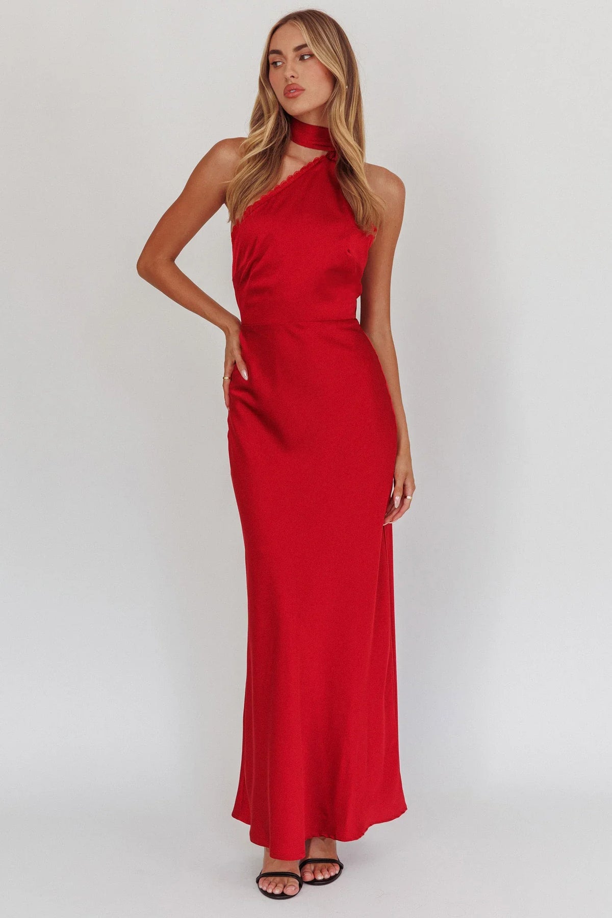 Adora One-Shoulder Maxi Dress Red