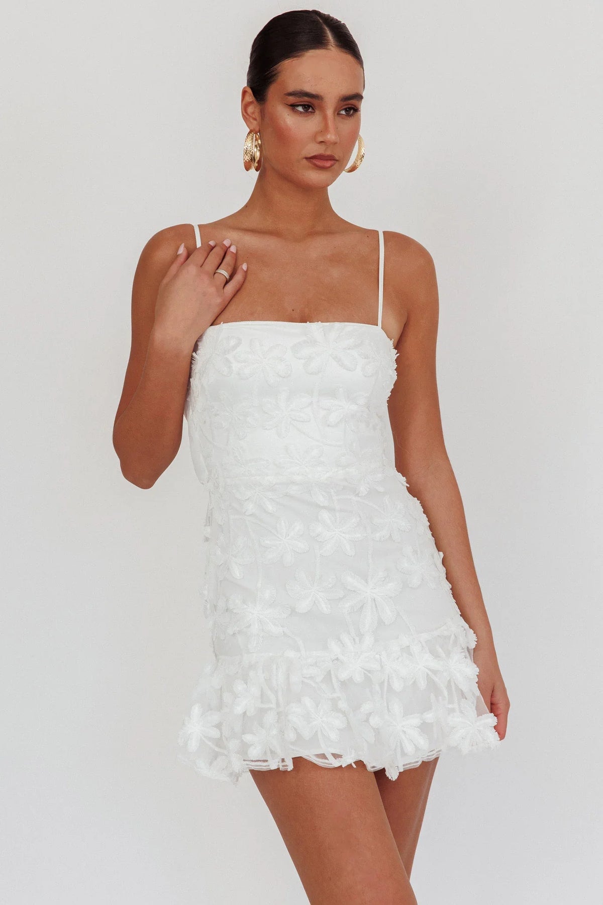 Dori Embellished Mini Dress Palm Tree White