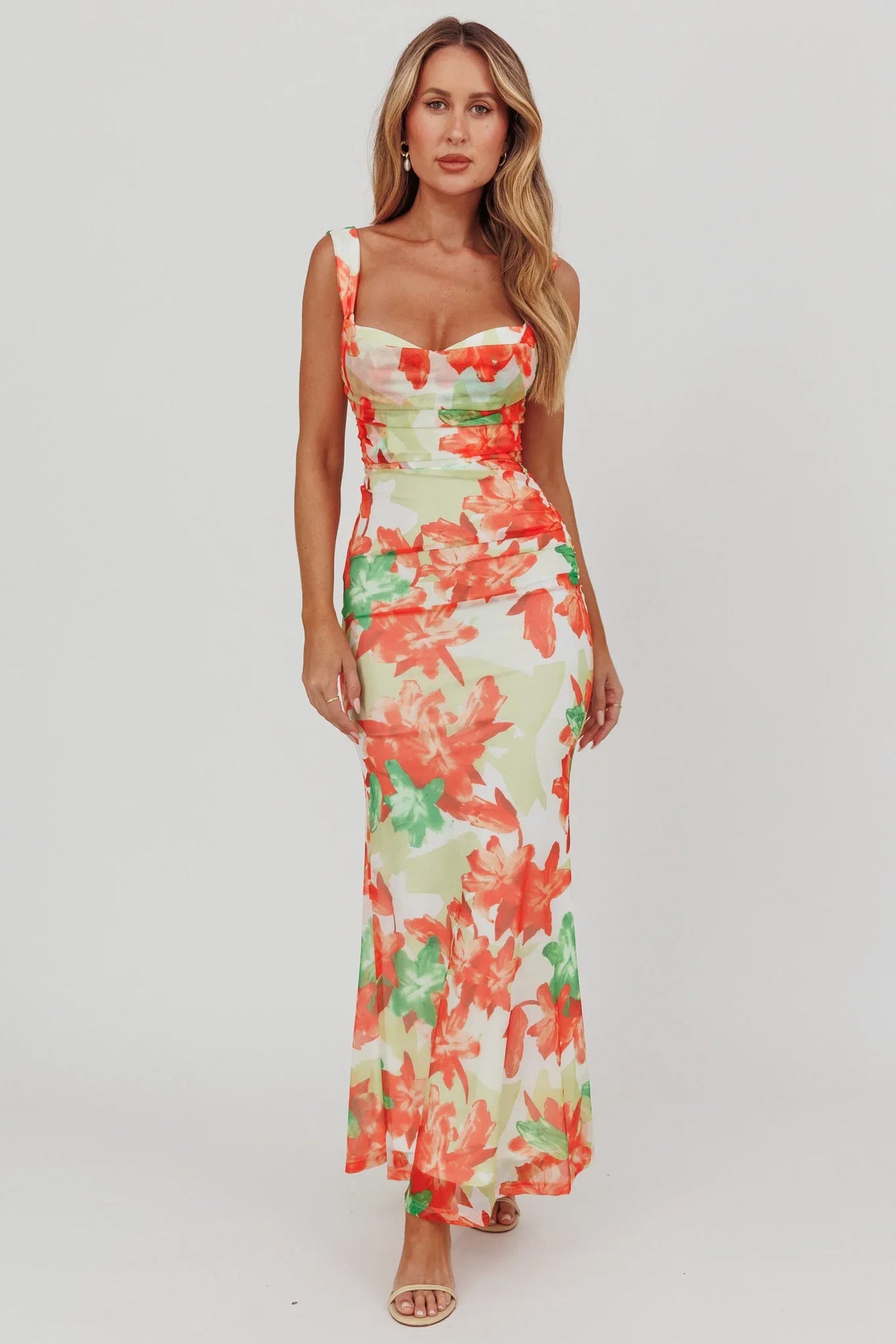 Odelia Sweetheart Mermaid Maxi Dress Print Red