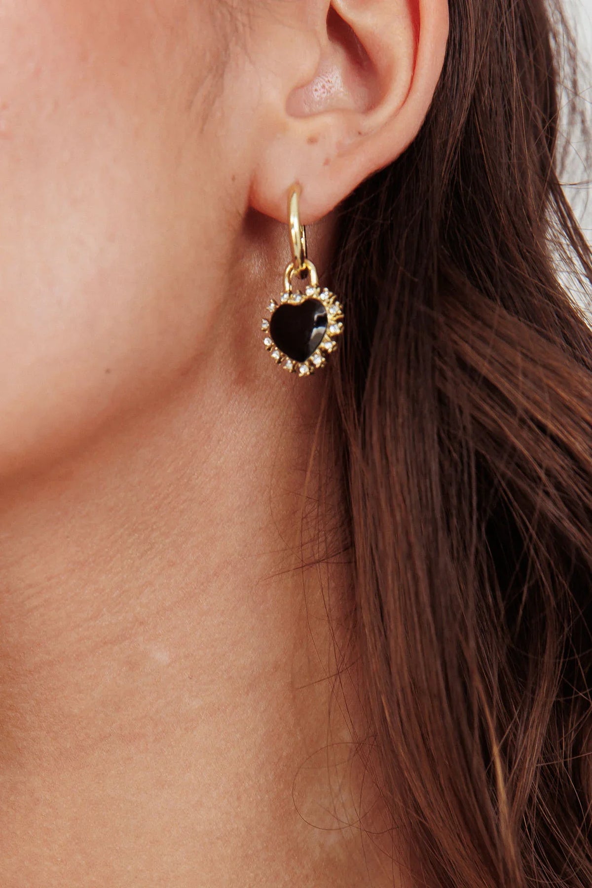 Lovers Enamel Heart Rhinestone Earrings Gold