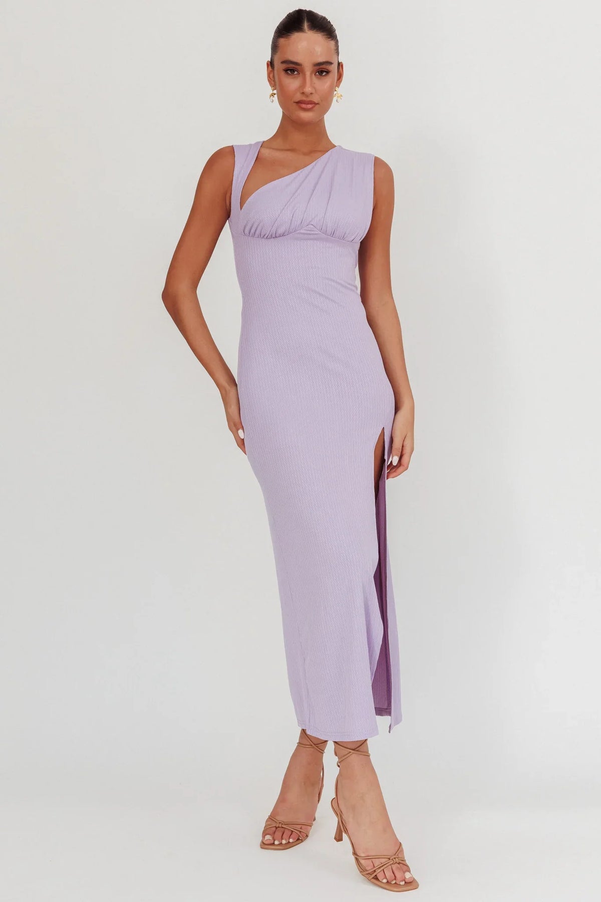 Daleela Asymmetric Neckline Maxi Dress Lilac
