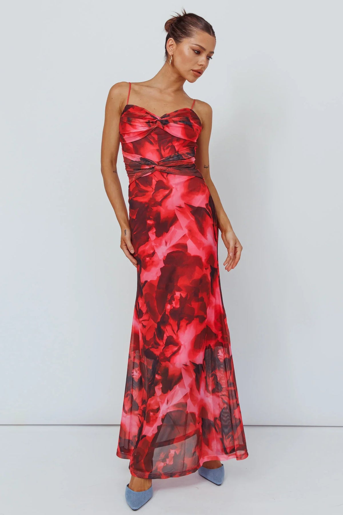 Beulah Twist Bodice Maxi Dress Floral Pink