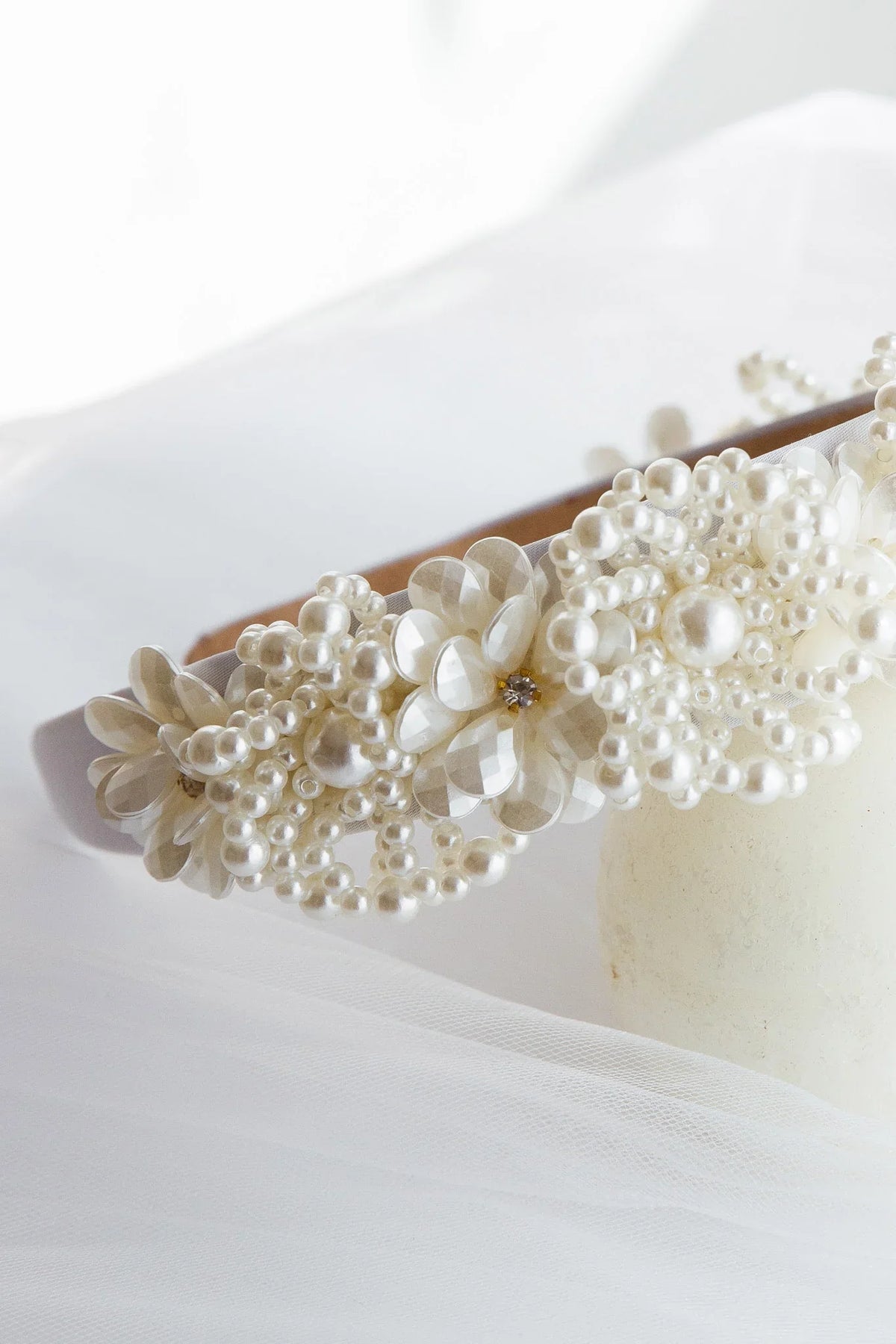 Floral Pearl Wide Headband White