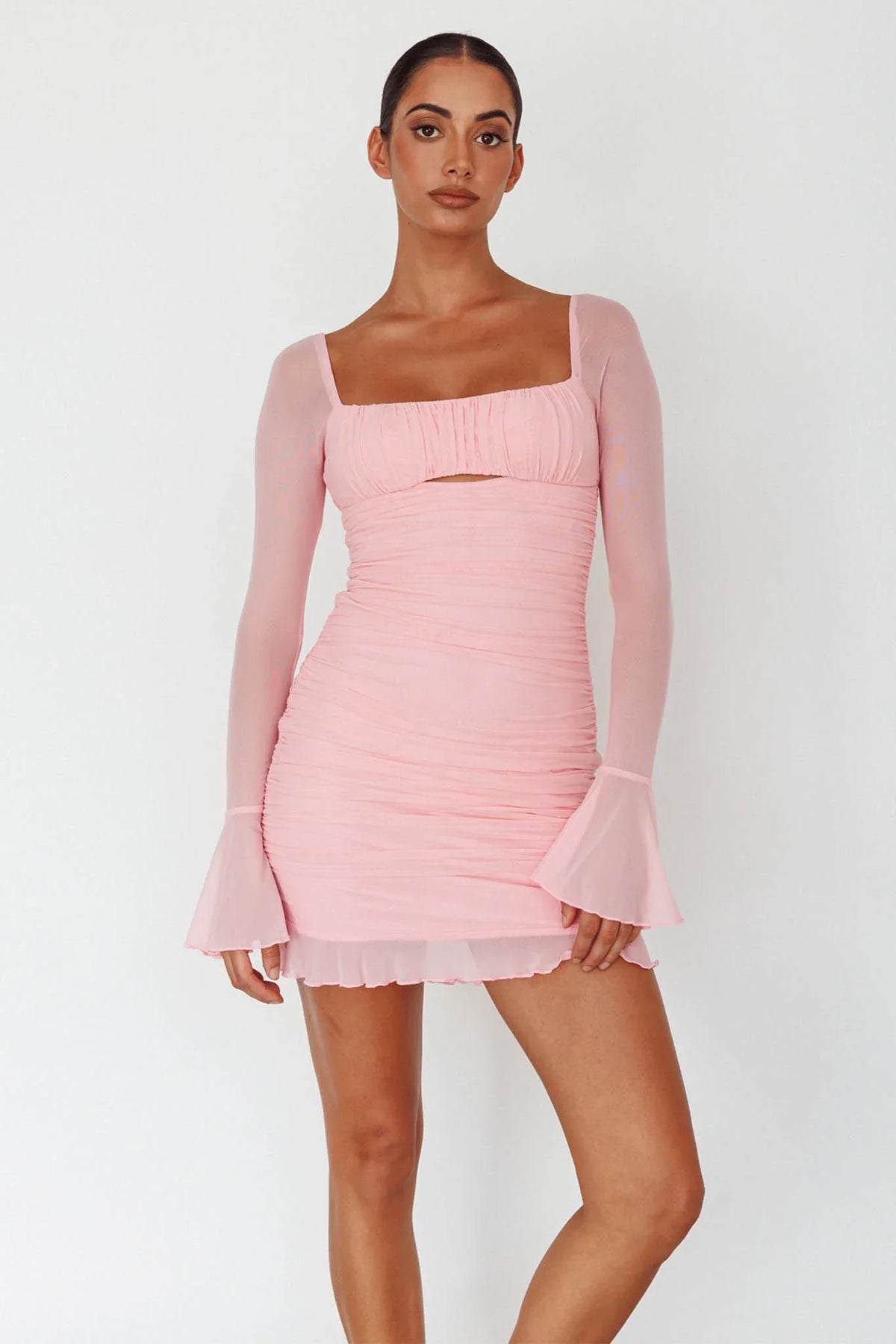 In Bloom Flared Cuff Mini Dress Pink