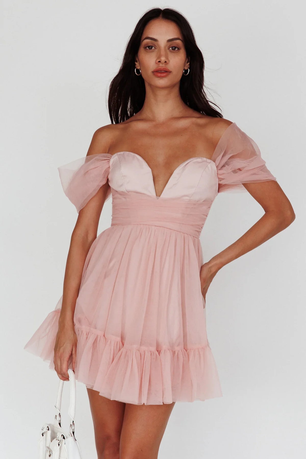 Pixi Off-Shoulder Lace-Up Back Back Dress Pink