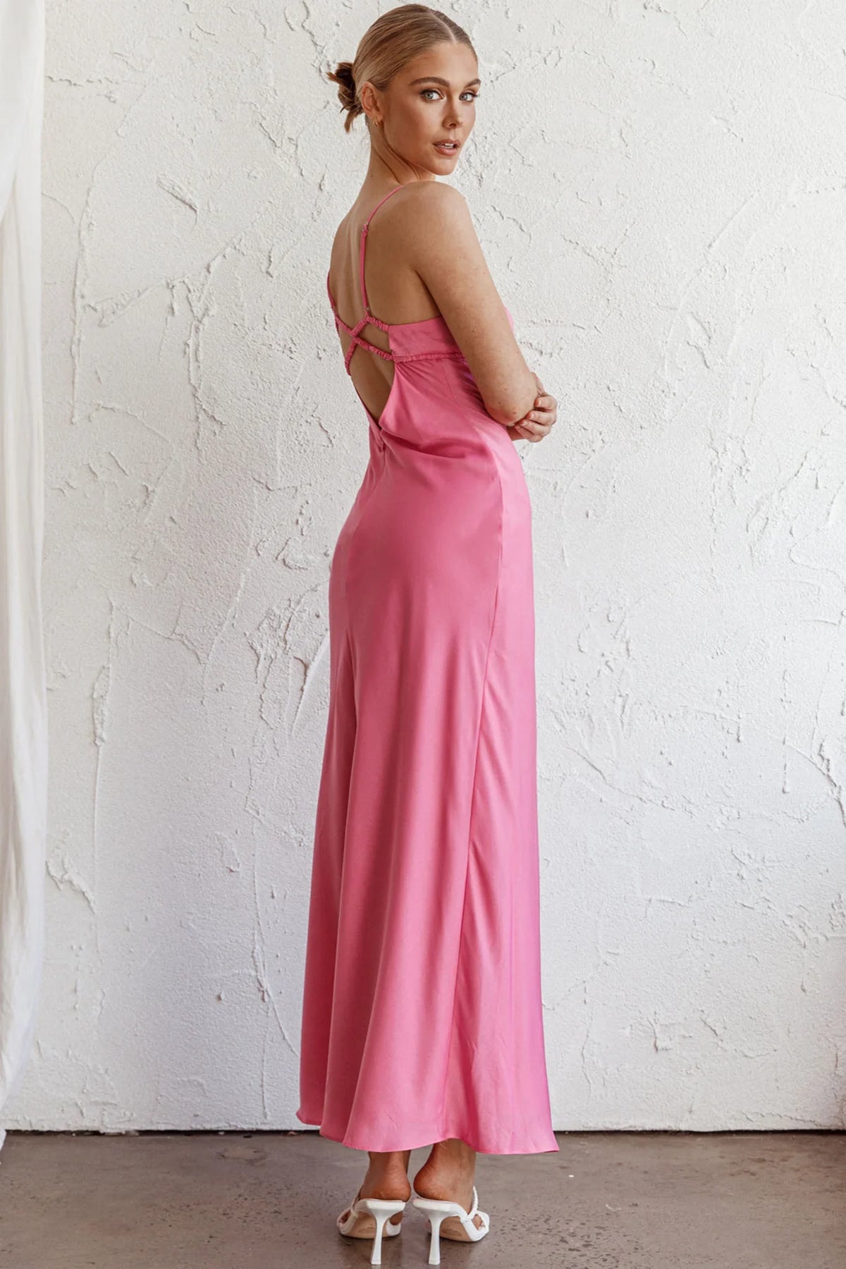 From Above V-Back Midi Dress Hot Pink