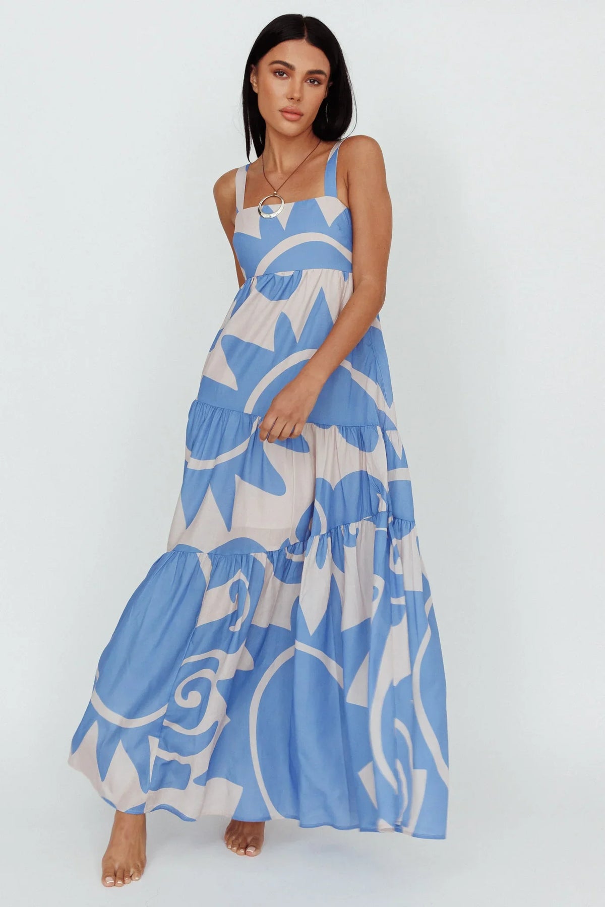 Indianna Square Neckline Maxi Dress Printed Lilac/Sand