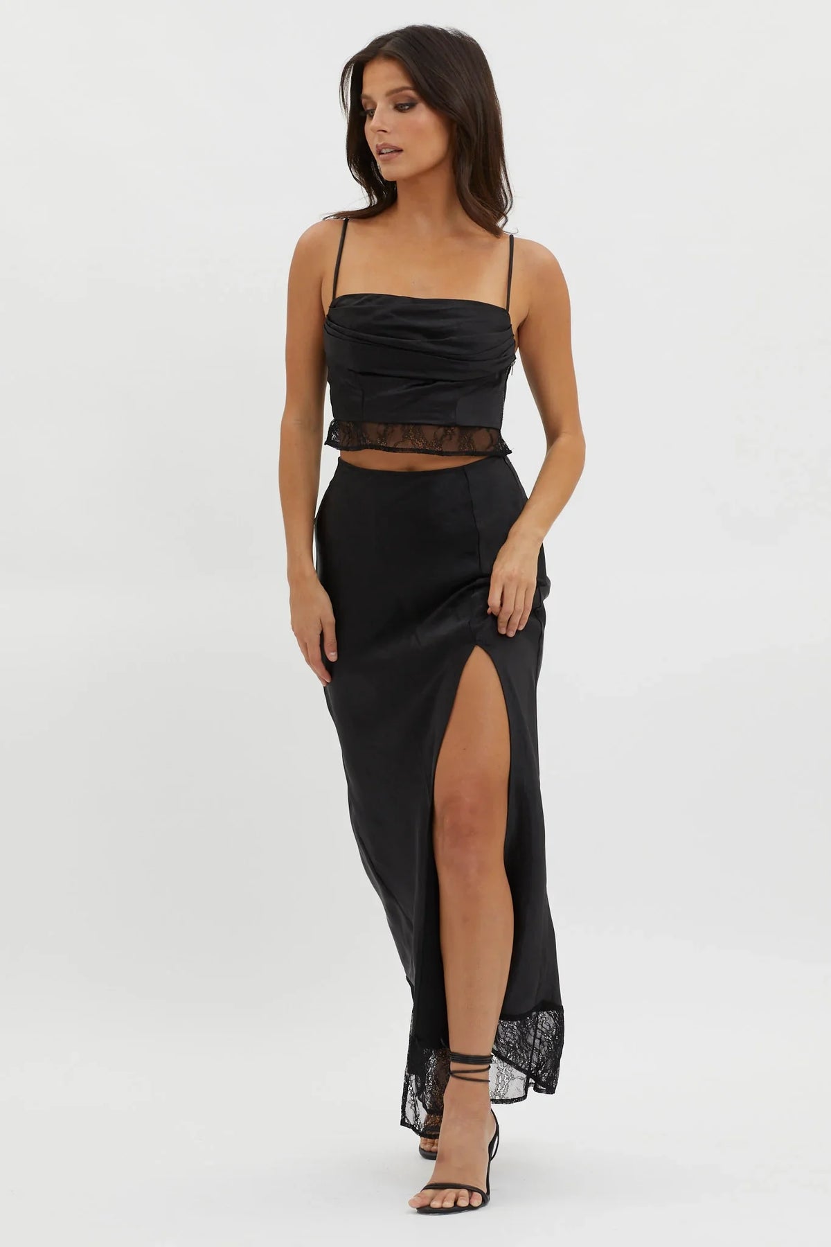 For The Moment Lace Trim Maxi Skirt Black