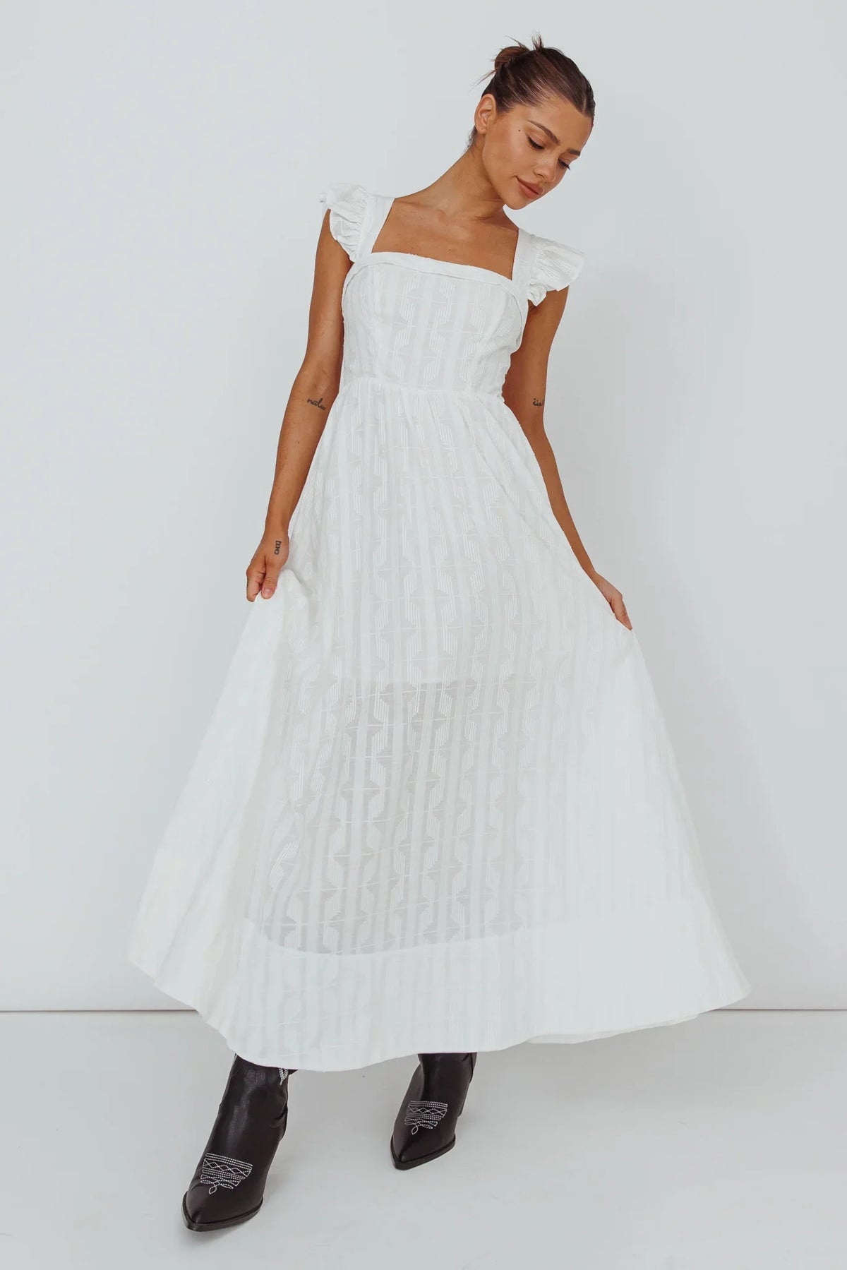 Greatest Hits Ruffle Strap Maxi Dress White