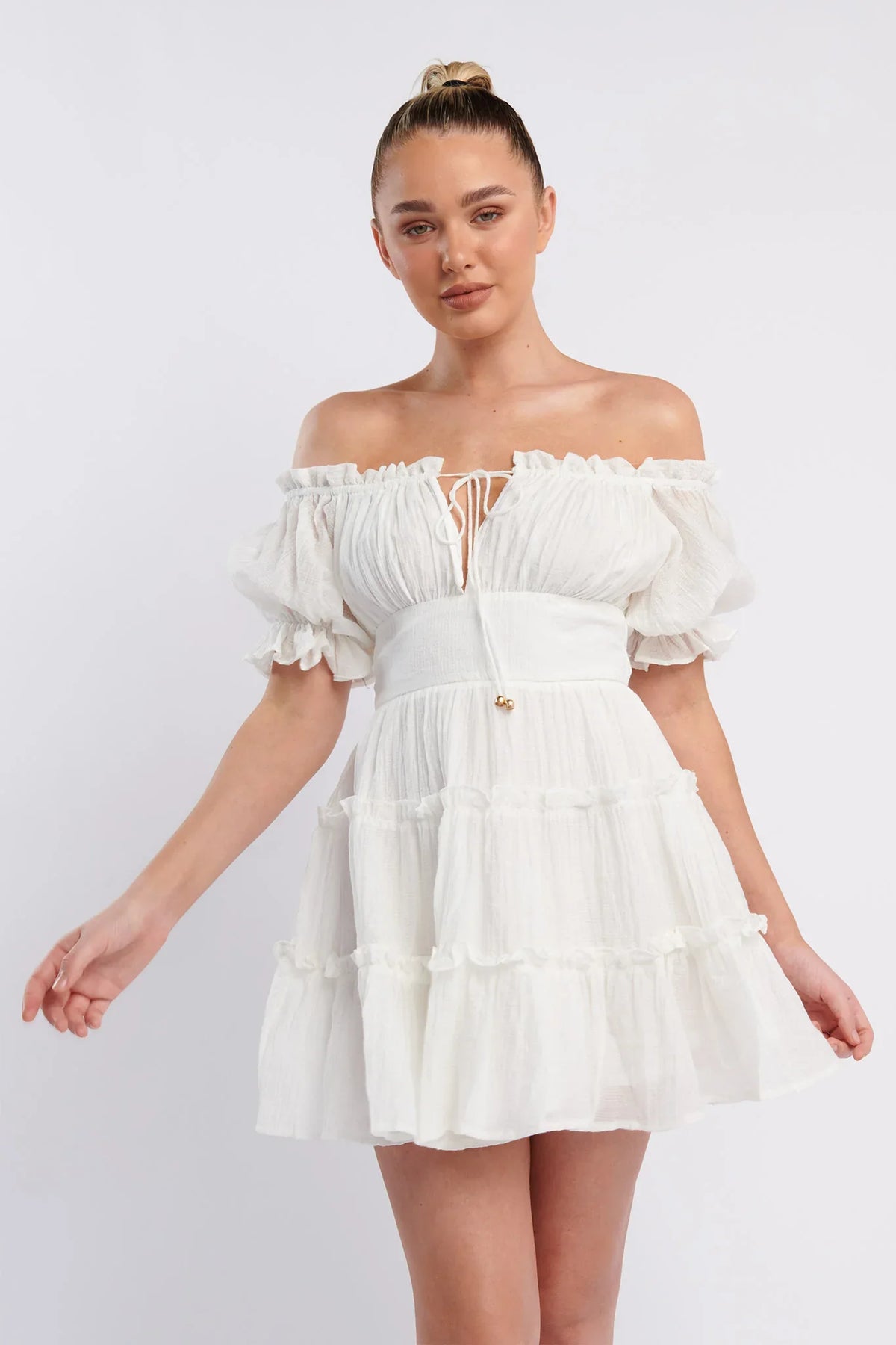 Everley Puff Sleeve Mini Dress White