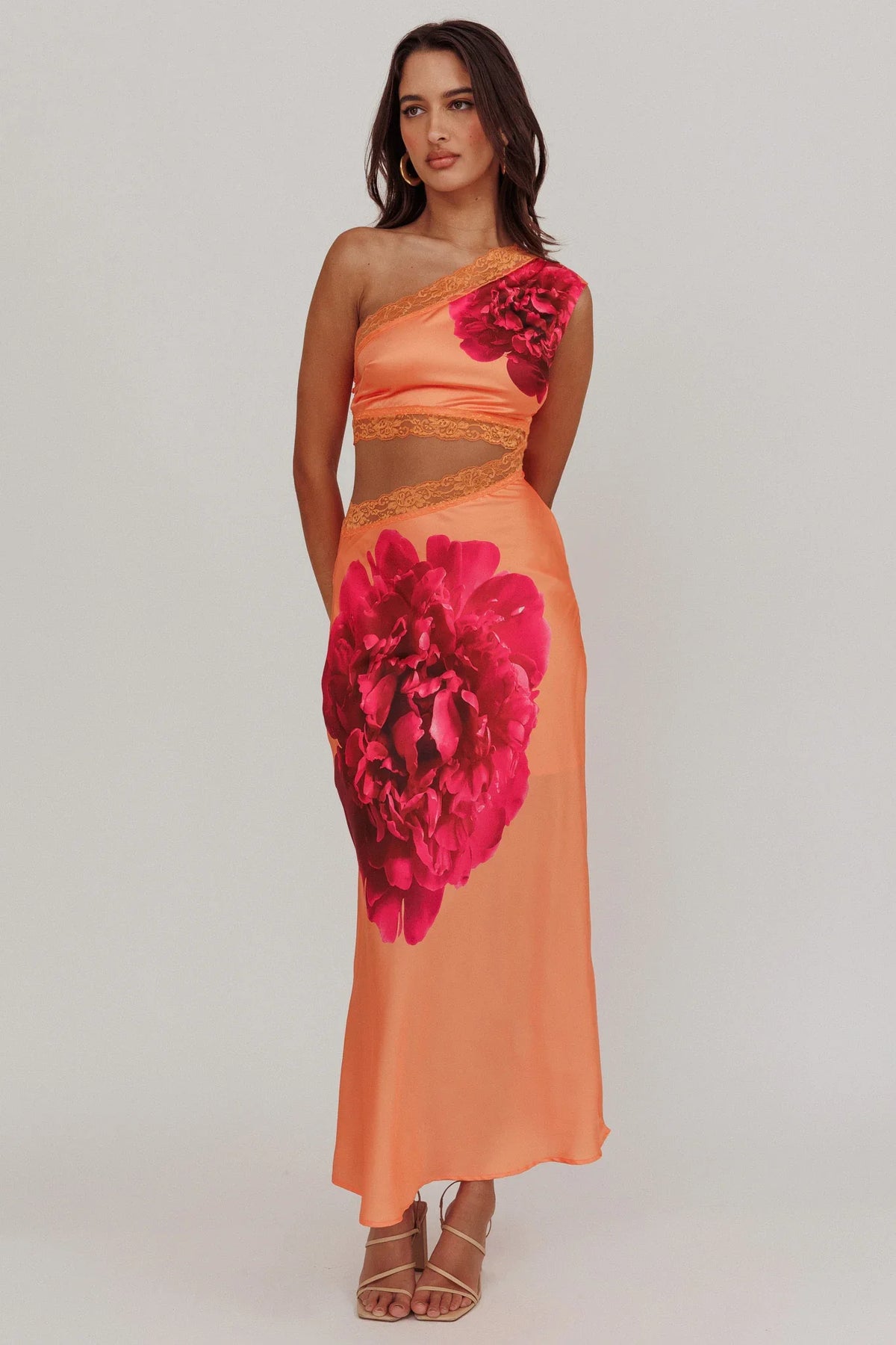 Mahli One-Shoulder Cut-Out Maxi Dress Orange