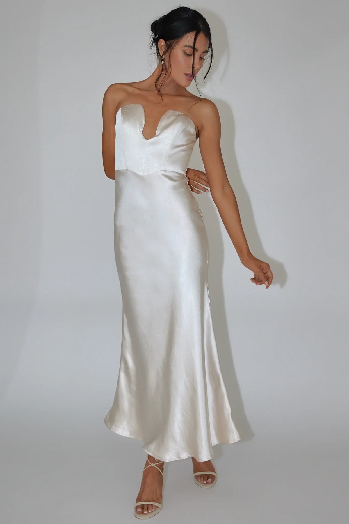 Encore Strapless Satin Maxi Dress Champagne