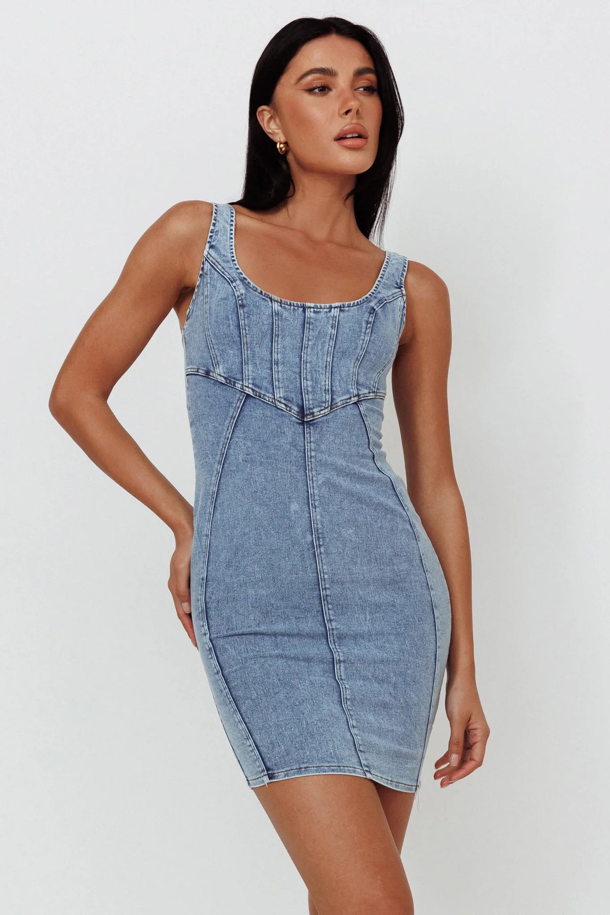 Laramy Low Back Mini Dress Washed Blue