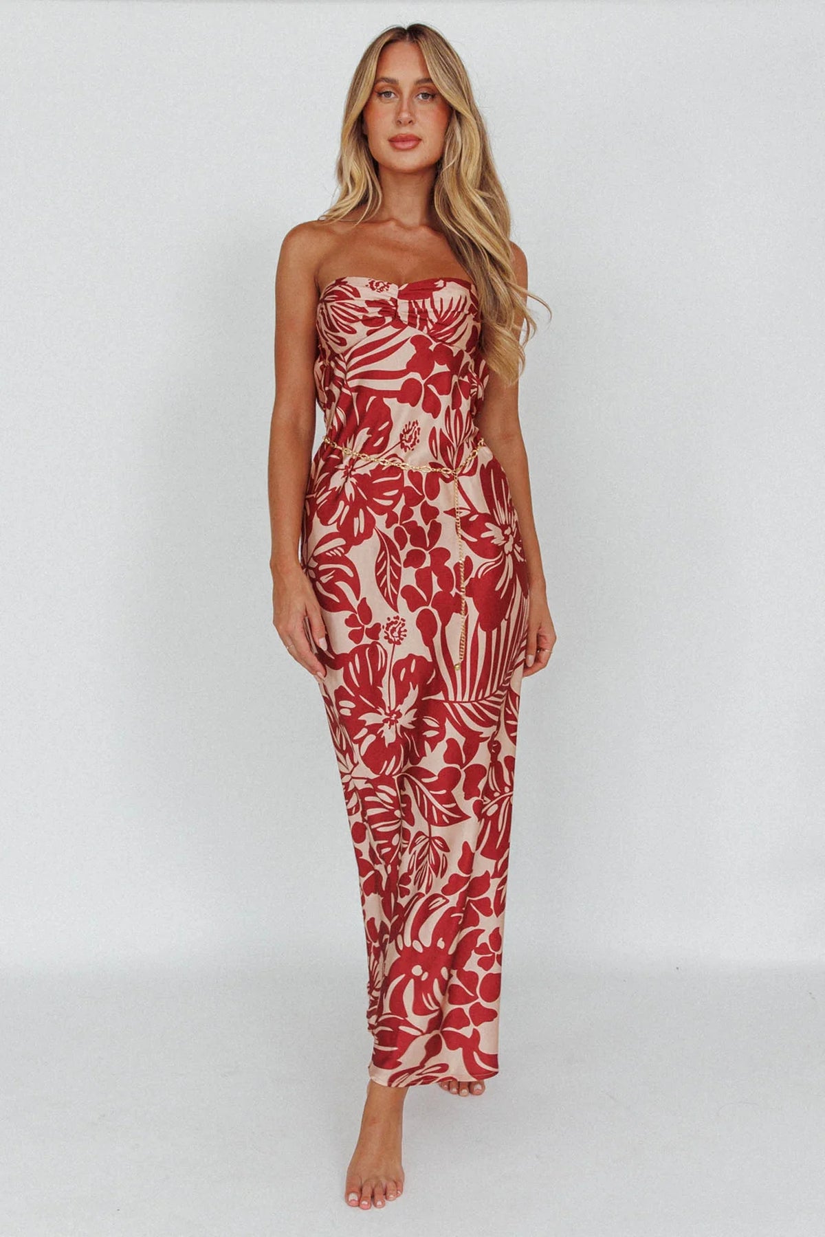 Kona Cowl Back Midi Dress Floral Flame