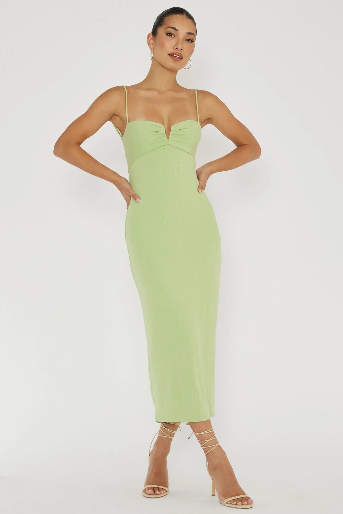 Namrata Twist Back Ribbed Midi Dress Matcha