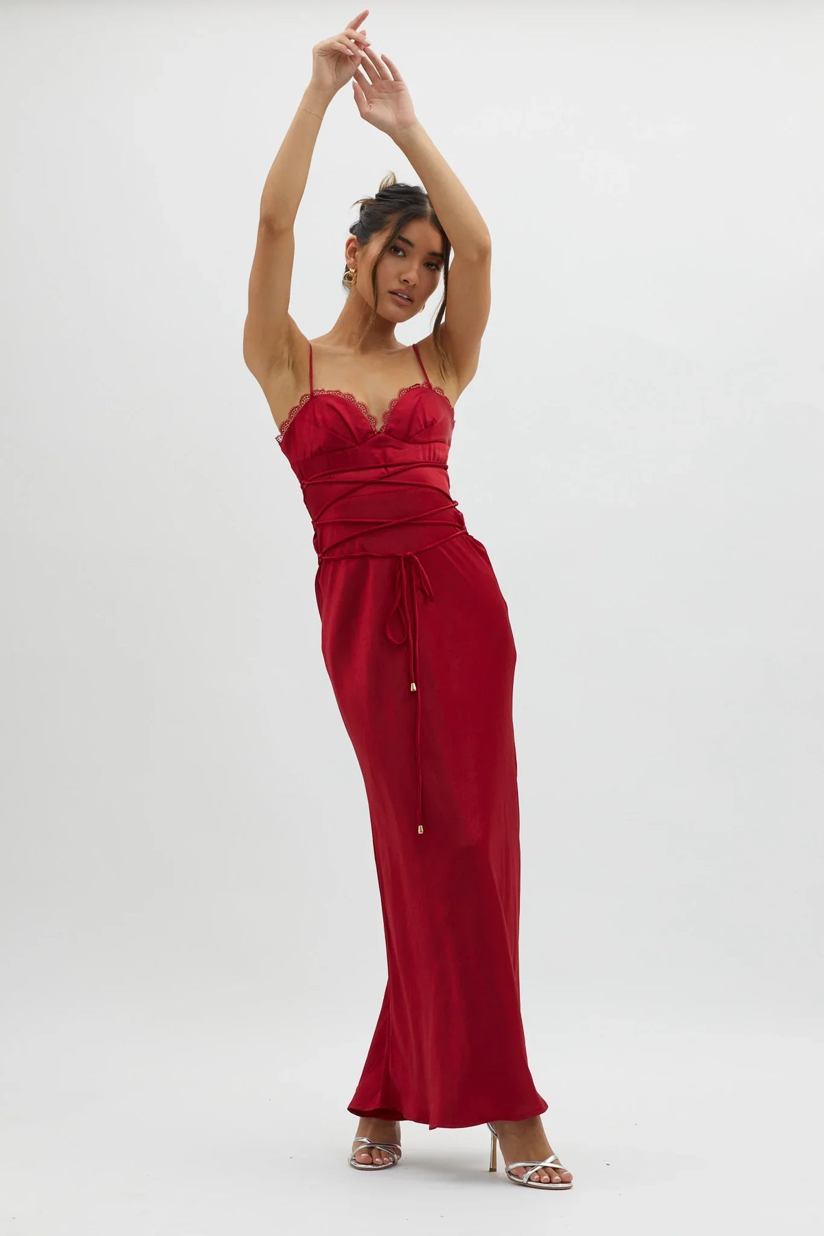Silver Lining String Tie Waist Dress Red
