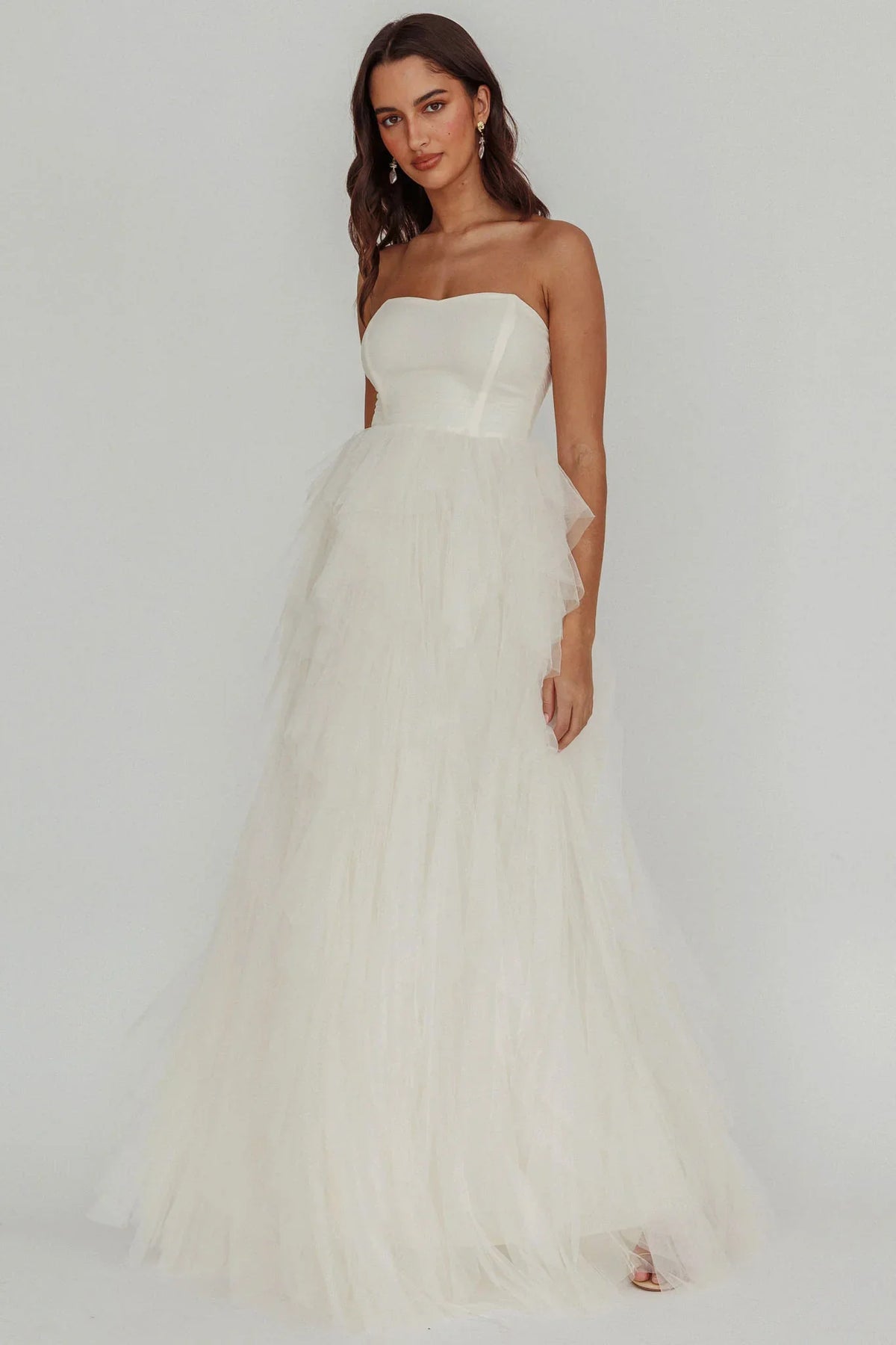 Rori Tulle Cascade Maxi Dress Ivory
