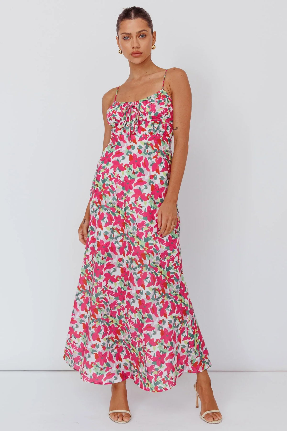 Solstice Noon Tied Bust Midi Dress Print Pink