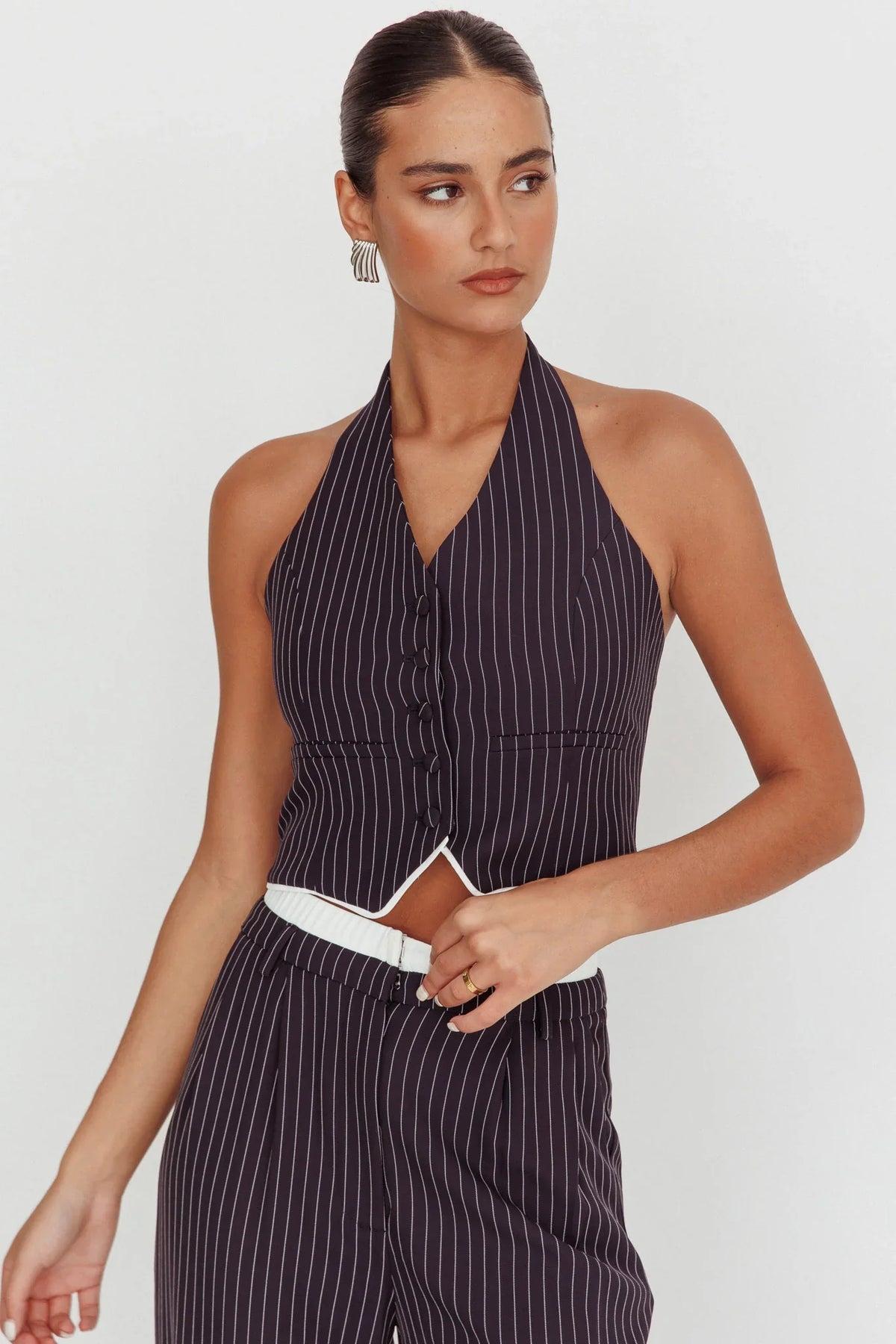 Lilija Pinstripe Halter Neck Vest Navy