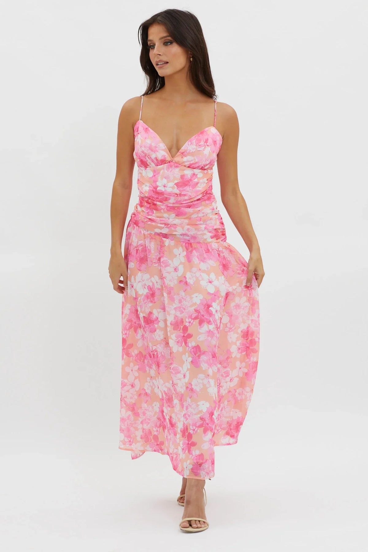 So Blessed Ruched Waist Maxi Dress Pink