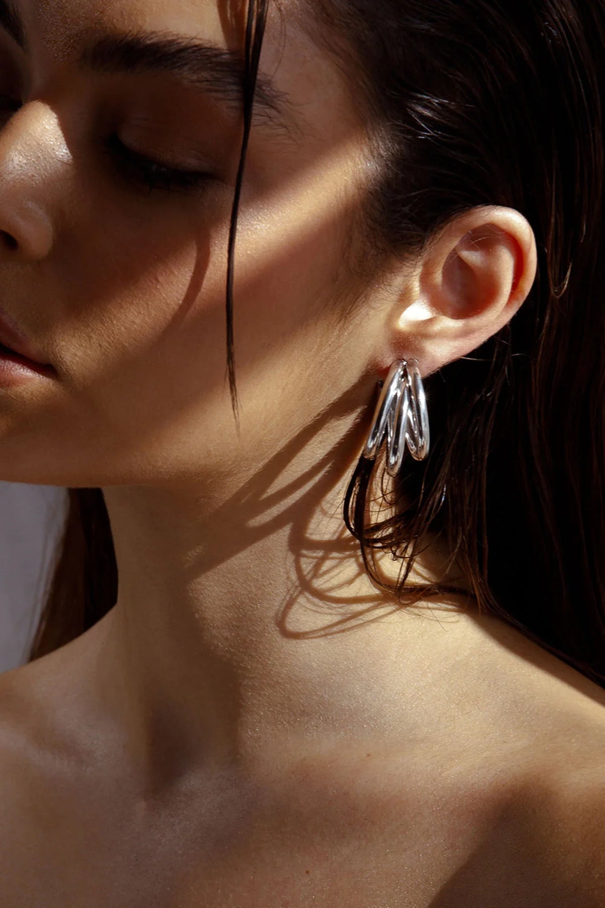 Dominique Triple Hoop Earrings Silver