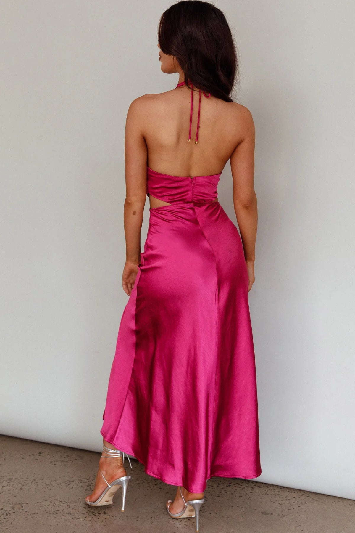 Social Butterfly Cut-Out Waist Midi Dress Fuchsia