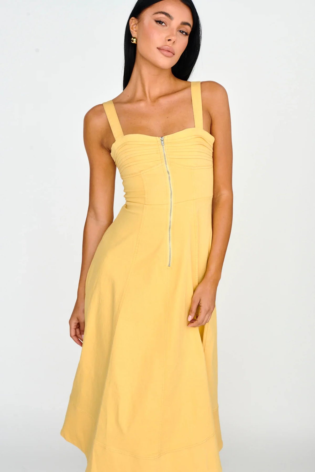 Emilio Pleated Bust A-Line Midi Dress Yellow