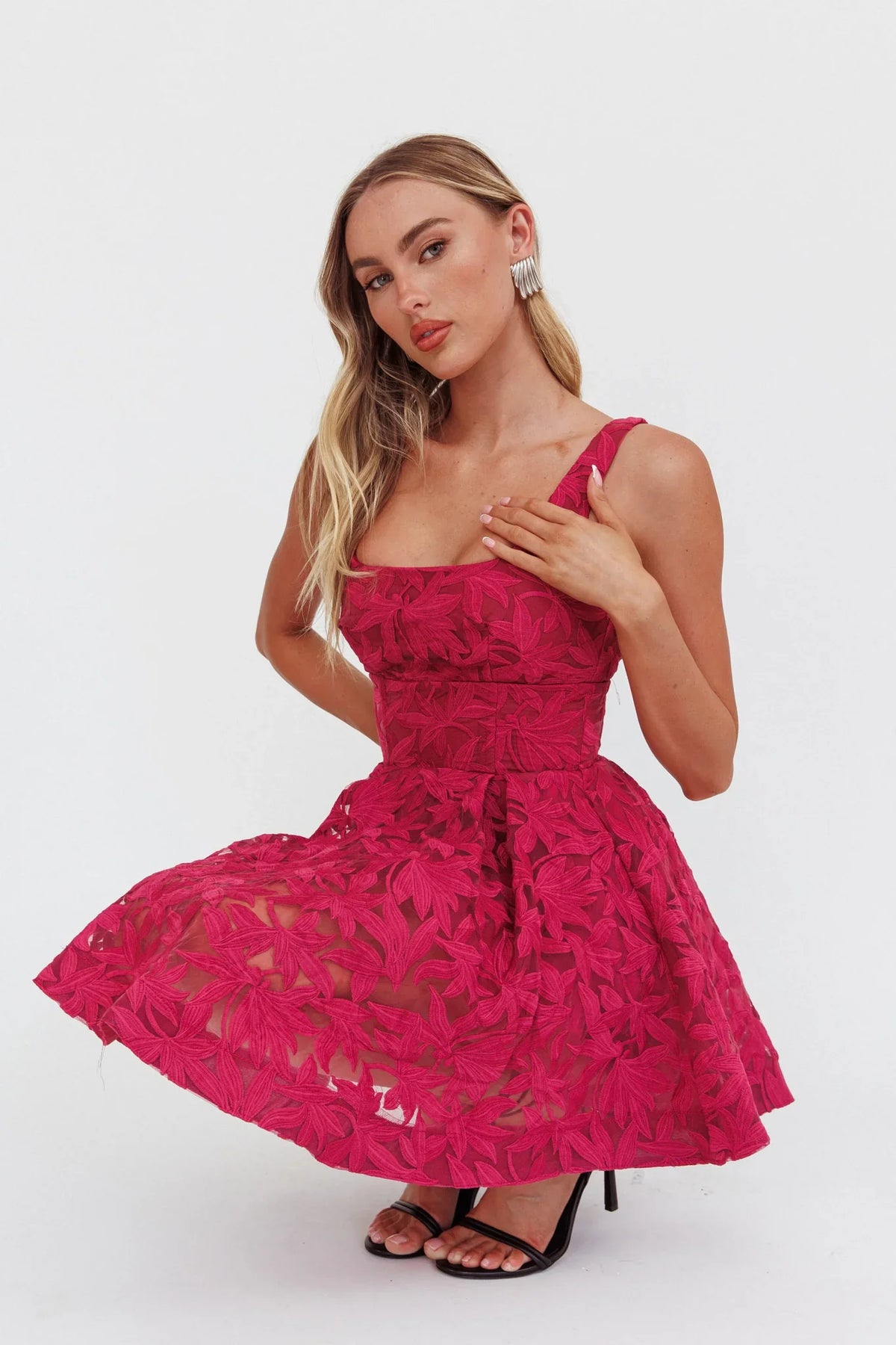 Miley Embroidered A-Line Mini Dress Fuchsia