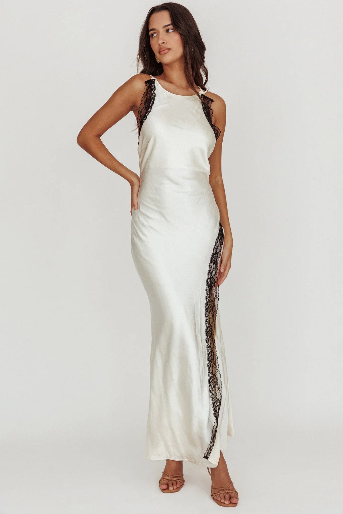 Flying High Lace Trim Maxi Dress Oyster