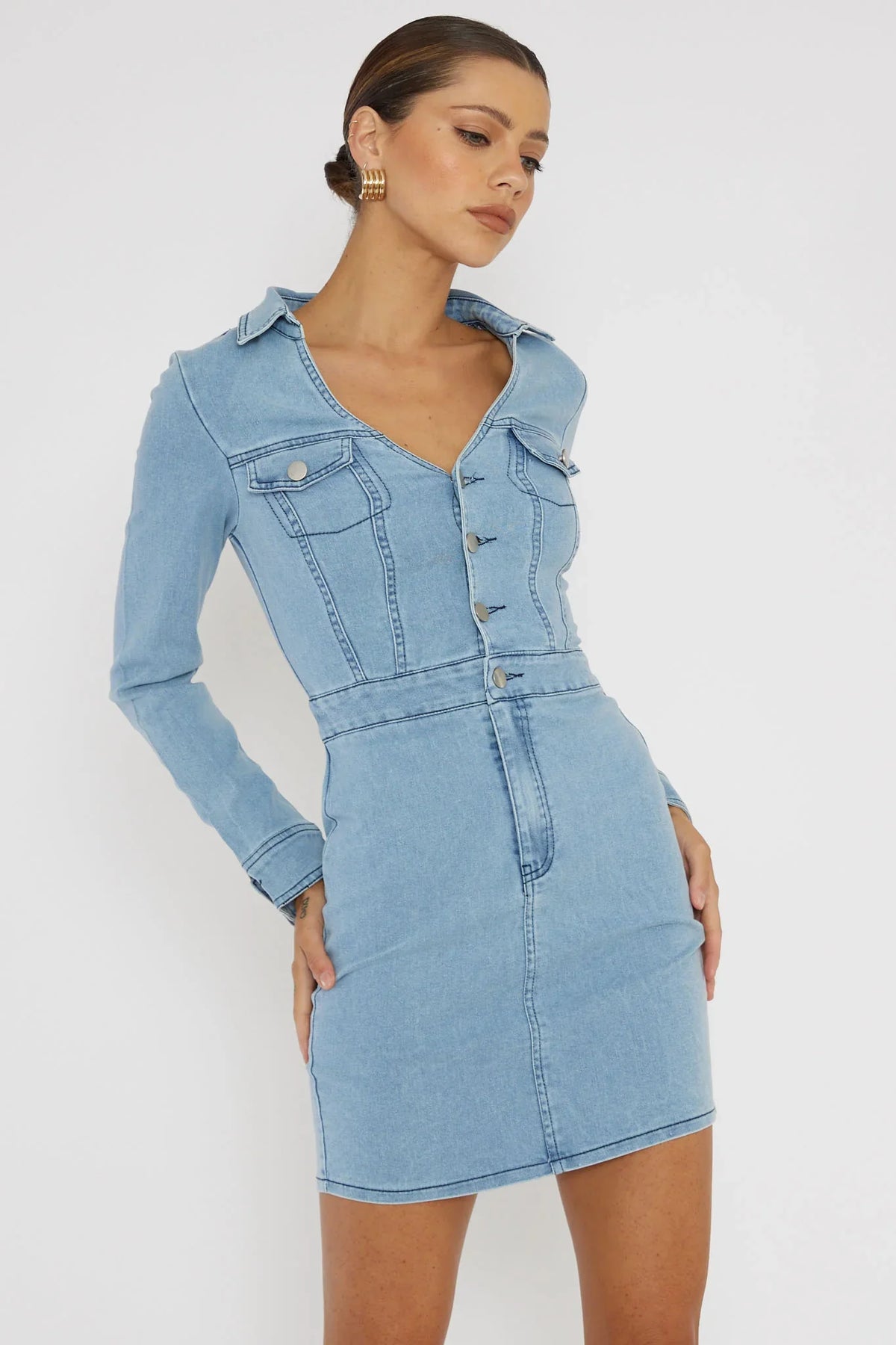 Jazelle Long Sleeve Mini Dress Denim