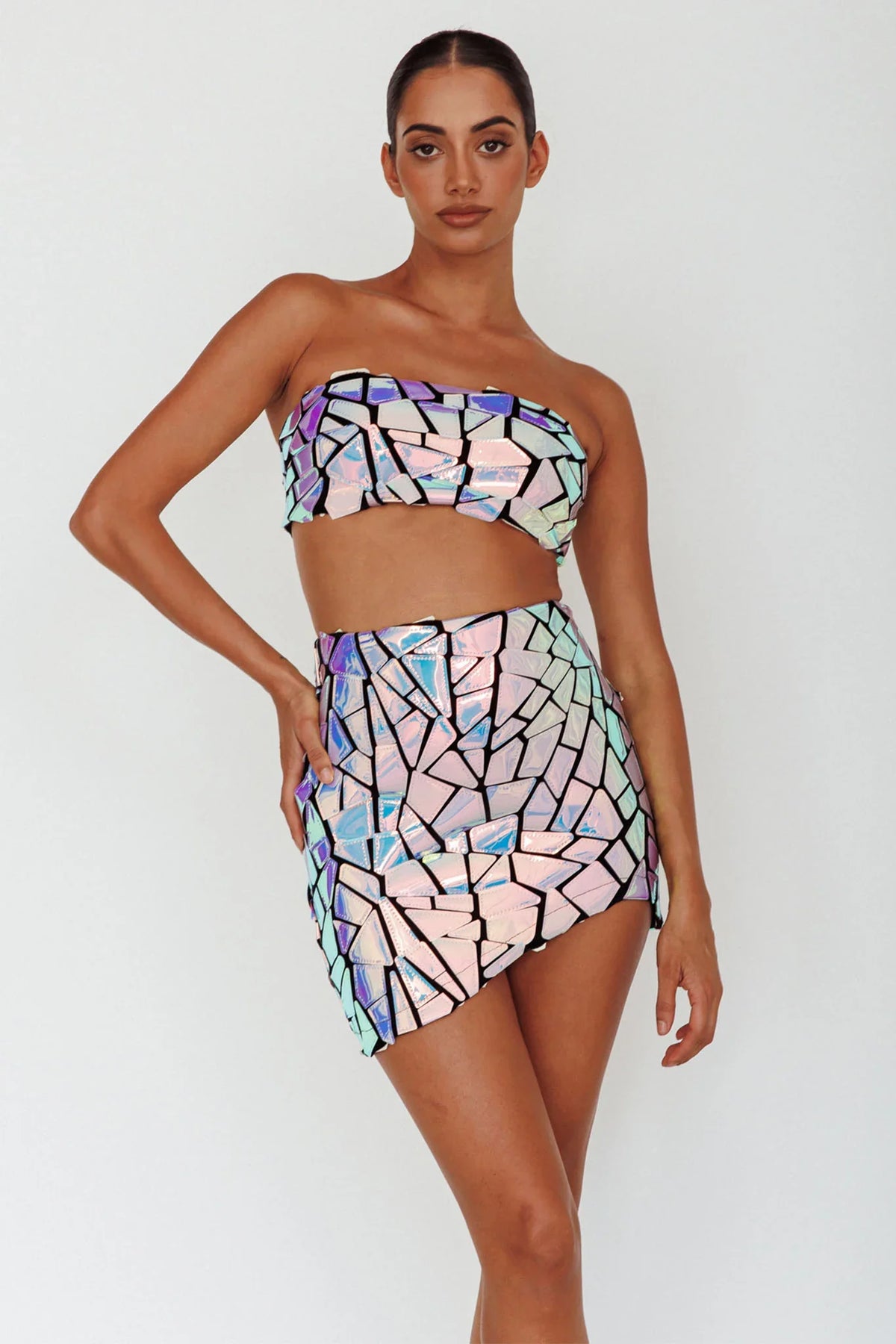 El Camino Mosaic Bandeau Crop Top Silver