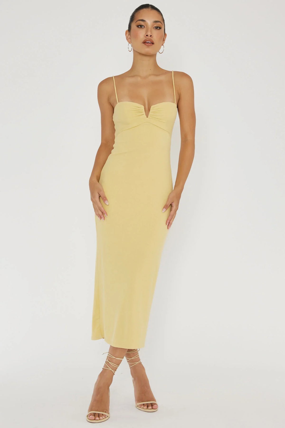 Namrata Twist Back Ribbed Midi Dress Lemon