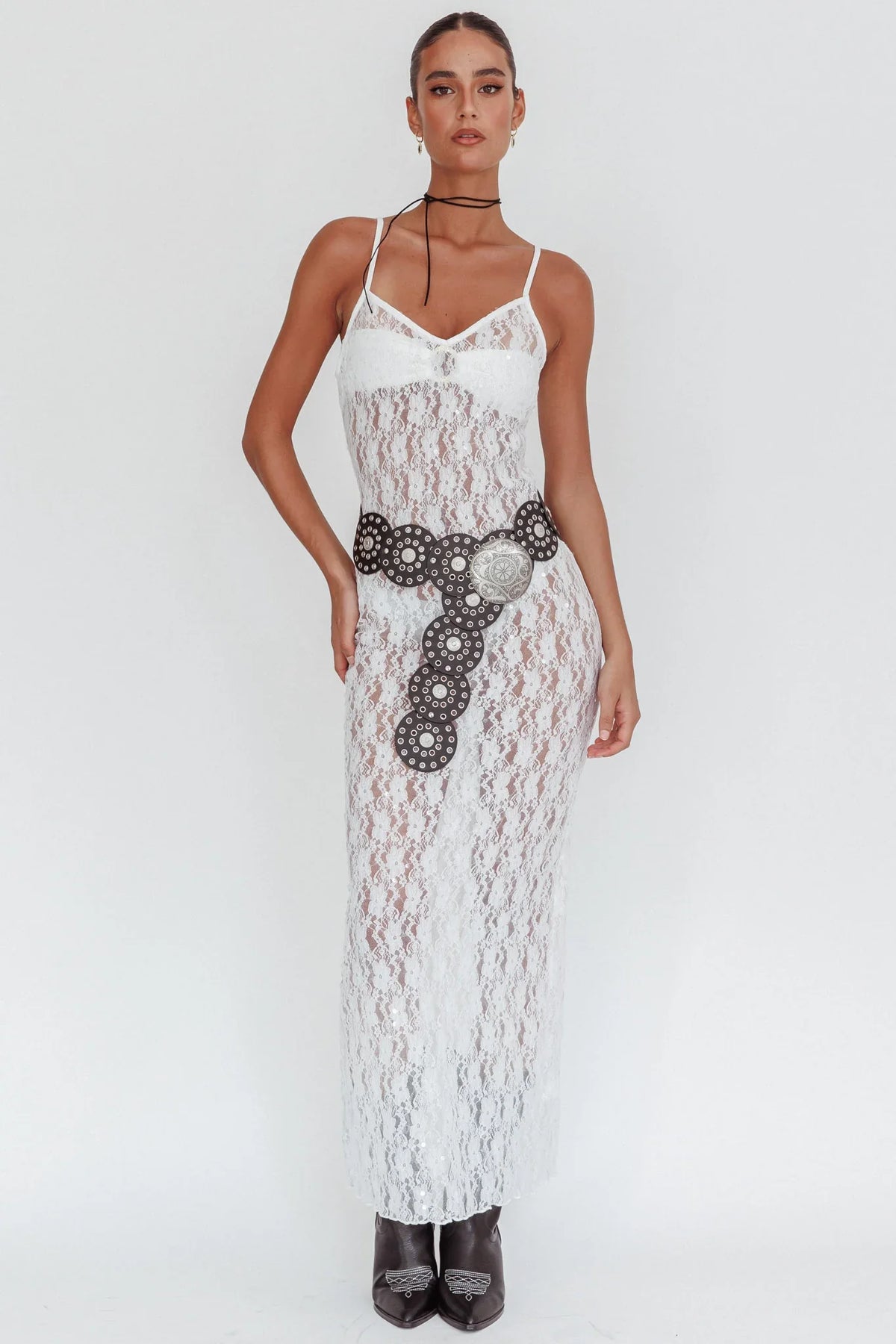 Take It Slow Lace Sequin Maxi Dress White