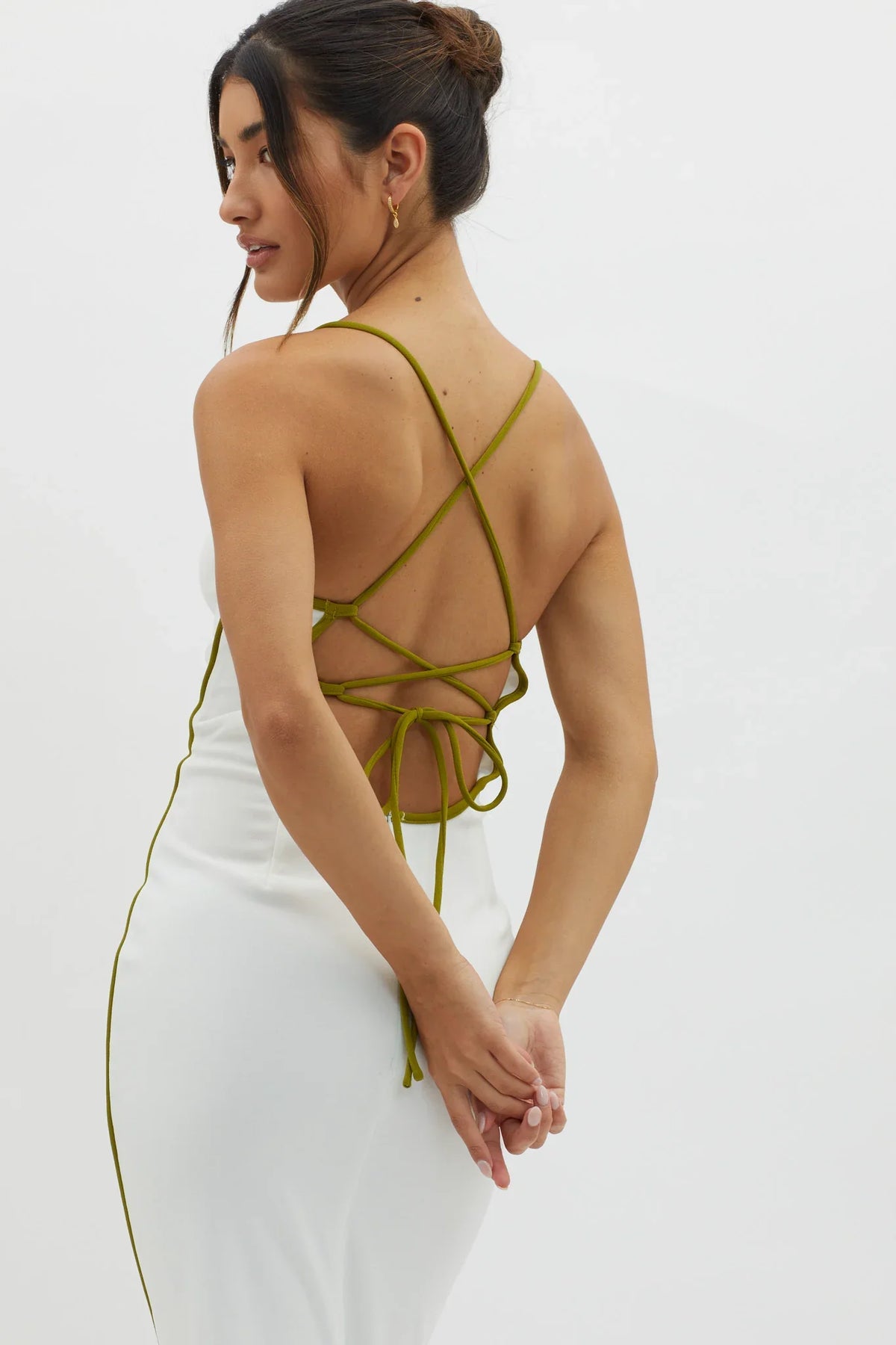Future Awaits Lace-Up Back Midi Dress White