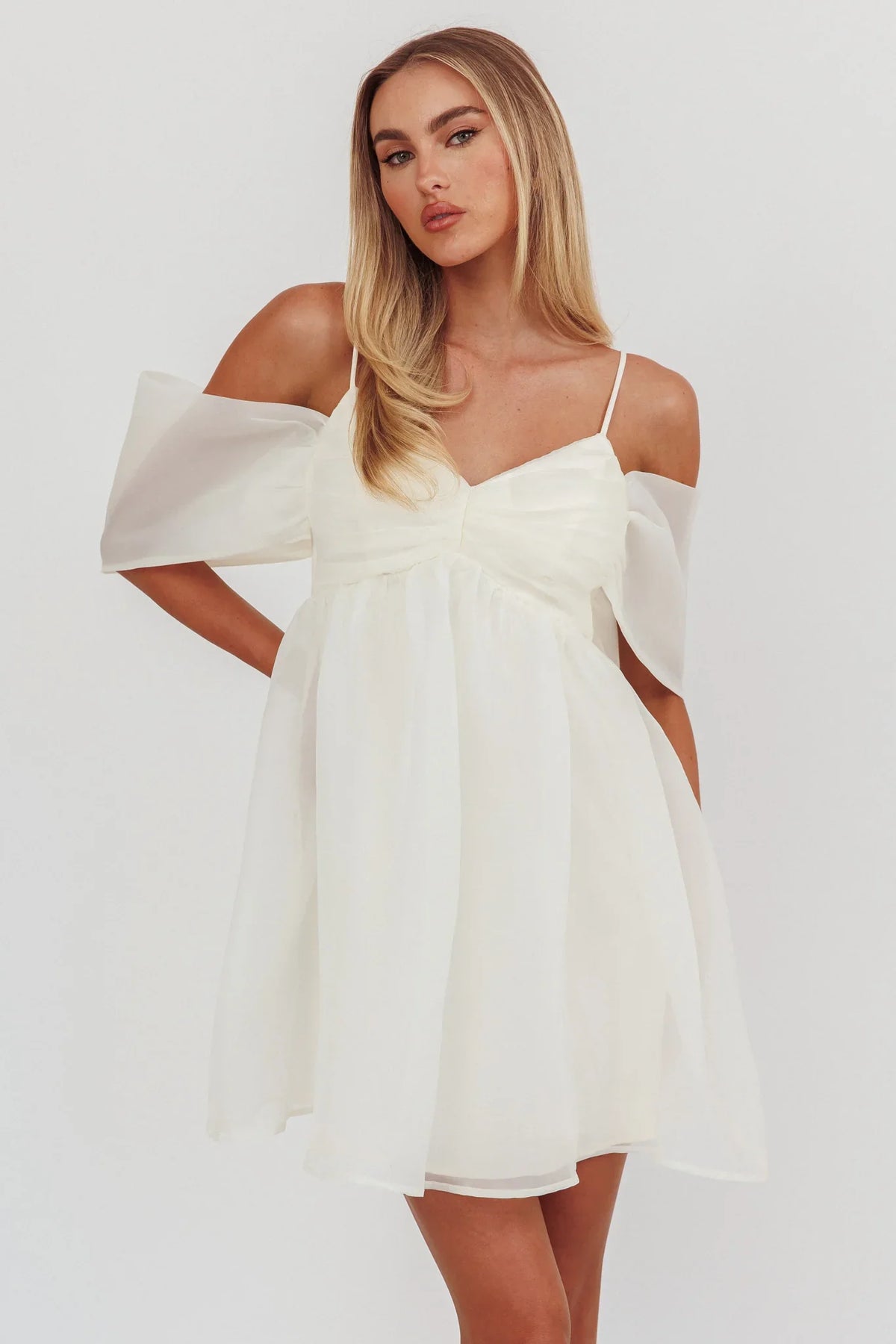 Little Liar Organza Mini Dress Light Beige